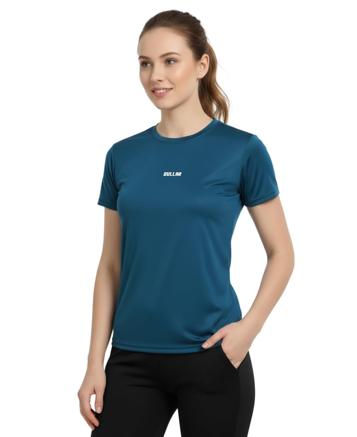 BULLAR Women’s Polyester Spandex Dry Fit Quick Dry Sports Half Sleeve T-Shirt, Round Crew Neck, Breathable, 4-Way Stretch, for Running Workout Fitness Top