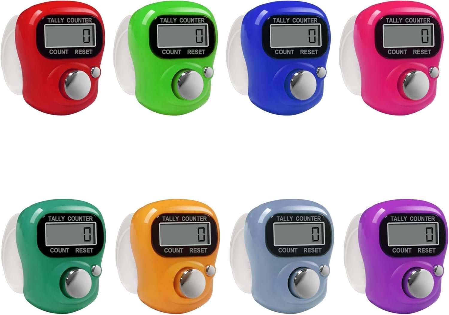 Mini Hand Tally Counter Finger Ring – Digital Counter Pack of 8 | Electronic Head Count Clicker for Mantra Jap, Prayer, Tasbih, Cricket Umpire, Sports Counting | Adjustable Ring Multicolor
