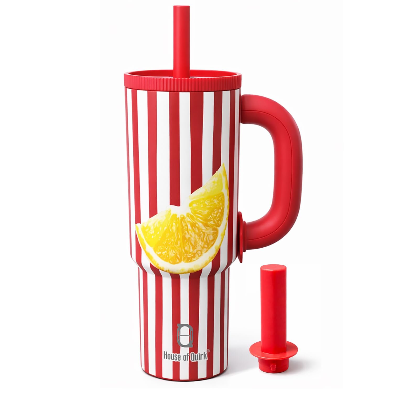 House of Quirk 1200ml Stainless Steel Tumbler with Handle, Straw & Straw Cap | Leakproof Water Bottle | Large Capacity Travel Mug (Citrus Pop)