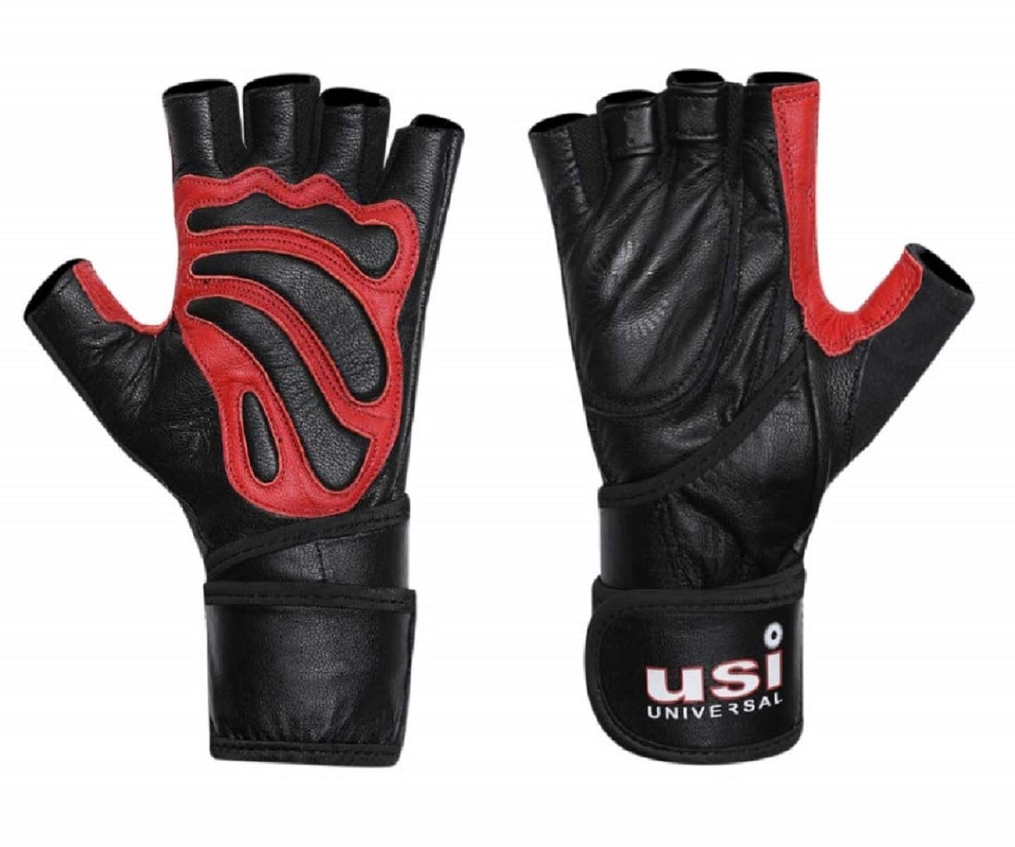USI UNIVERSAL 733RX Pro Perfect Fitness Gym Gloves For Men & Women, Powerlifting Gloves, Soft & Supple Grain Leather, Stretch Fabric Lining, Pull Tabs, Wrap Around Leather Strap(Size S/M)