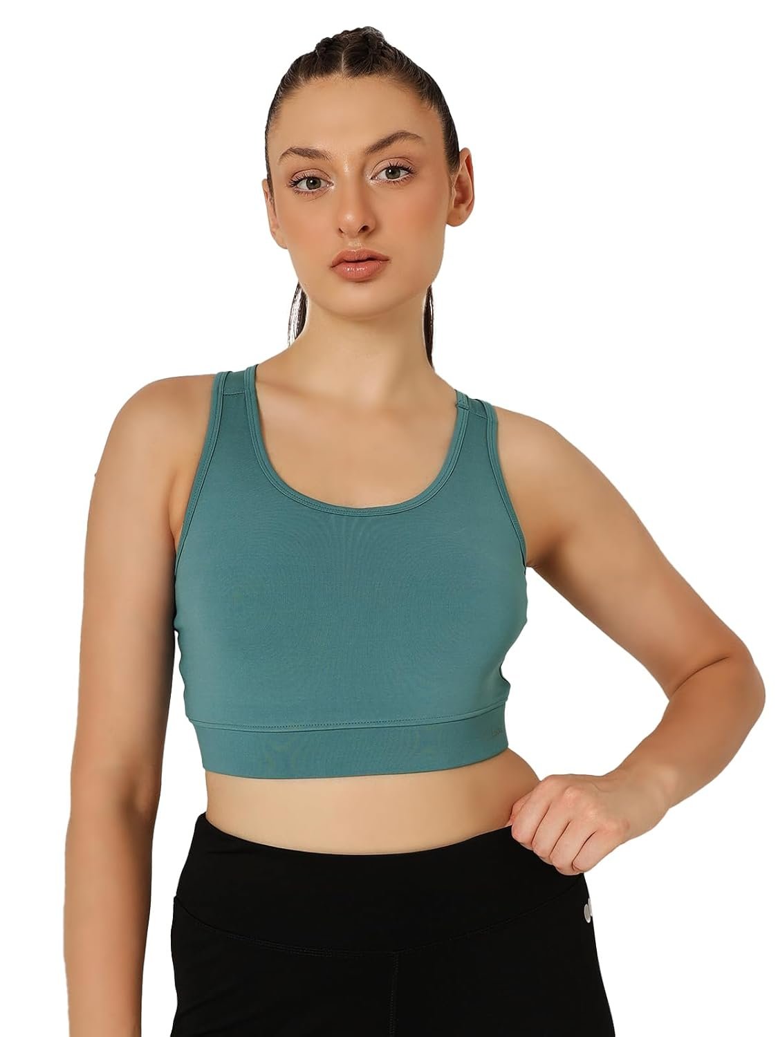 Clovia Women’s Medium Impact Padded Sports Bra with Racerback in Blue