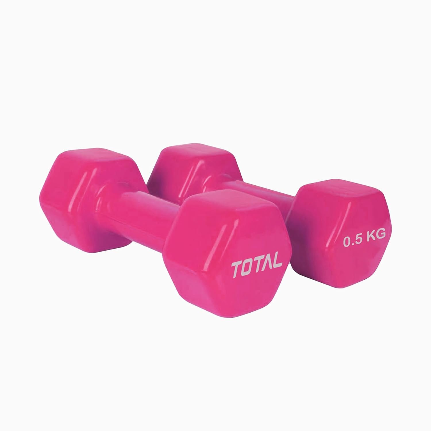 TOTAL Vinyl Coated Hexa PVC Dumbbells Set for Home Workout & Gym | Durable Non-Slip Dumbbell Pair for Strength Training, Biceps & Triceps for Men & Women | Set of 2-1 KG (0.5kg each) PINK