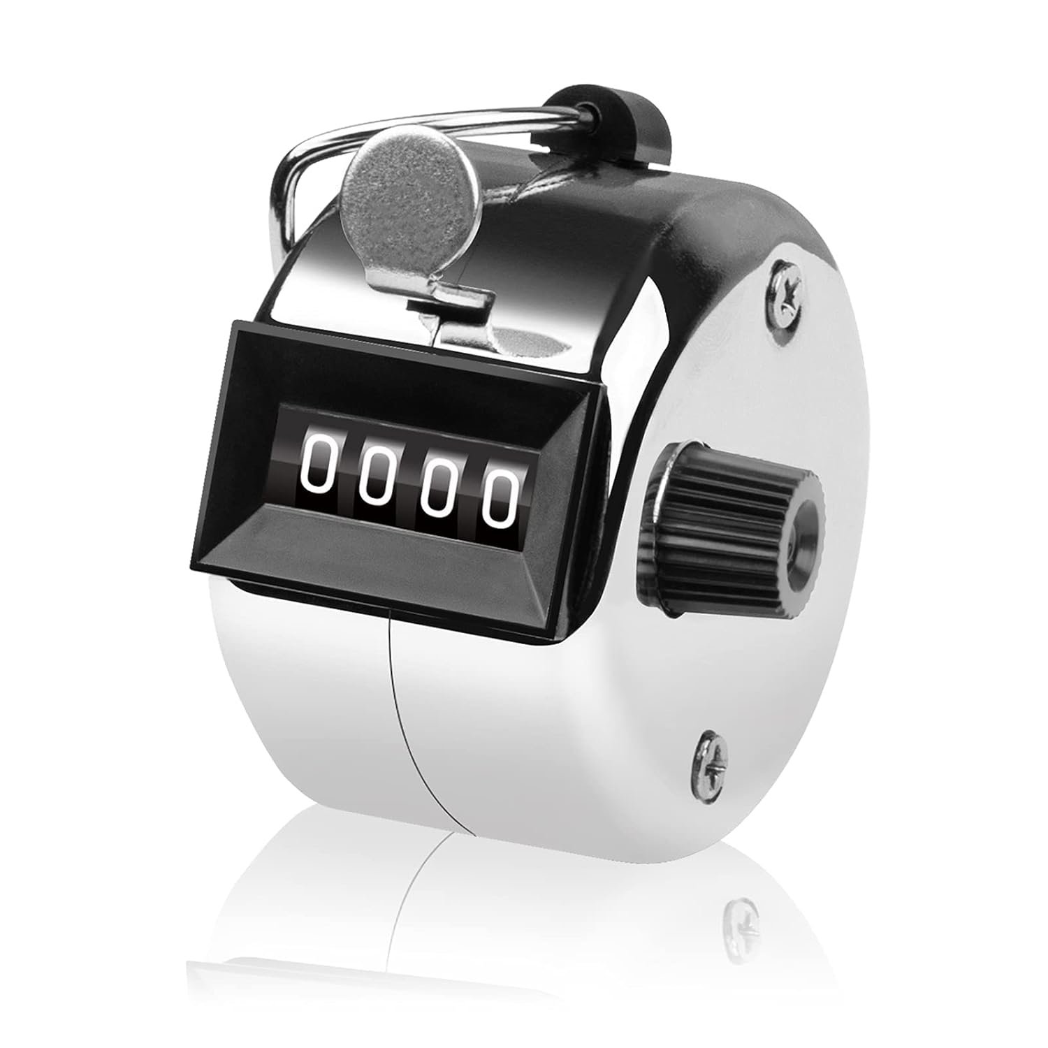 URBAN BOX Metal Hand Tally Counter 4-Digit Lap Counter Clicker, Manual Mechanical Handheld Pitch Click Counter with Finger Ring for School Golf & Knitting Row Croche (Pack of 1)
