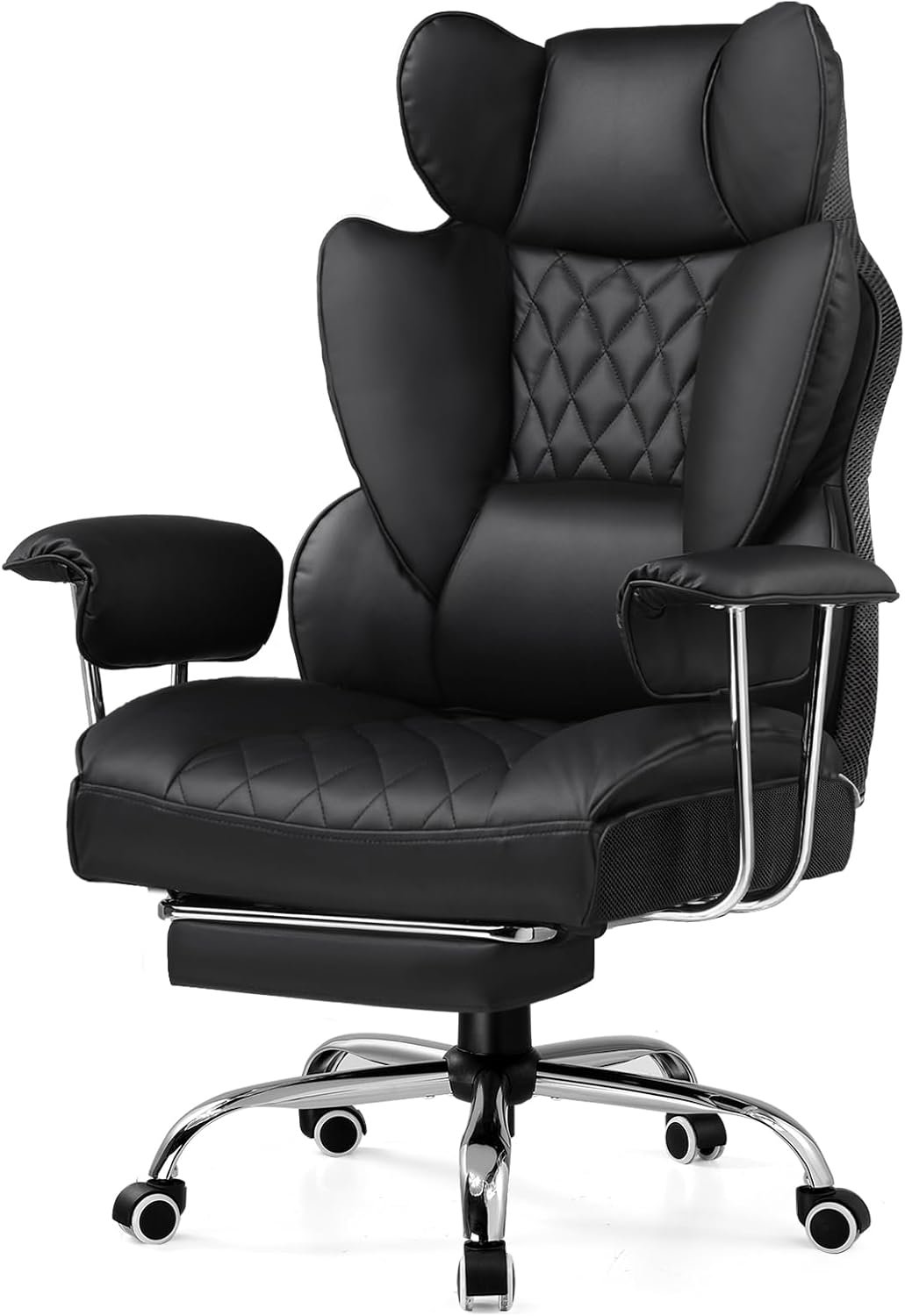 GTPLAYER Gaming Chair,Office Chair with Pocket Spring Lumbar Support, Ergonomic Comfortable Wide Office Desk Computer Chair with Outward Fixed Soft Armrests and Footrest (PU Leather, Black)
