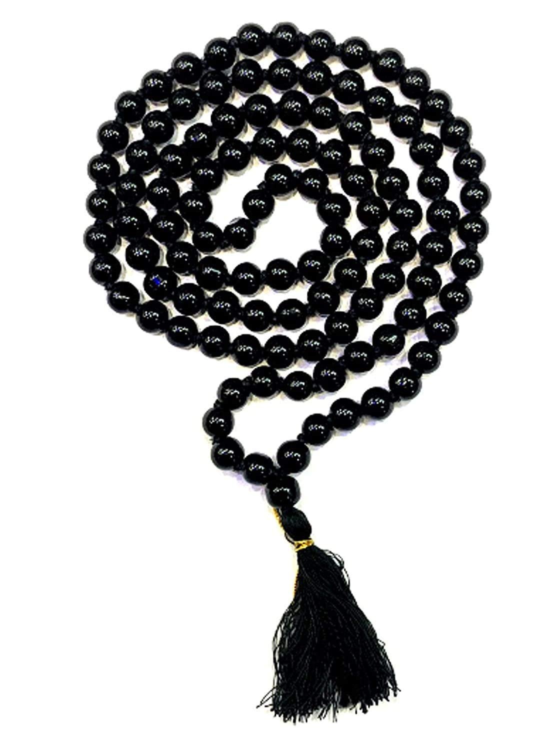 Black Hakik Quartz Sphatik Jap Mala Necklace, 108+1 Beads, 8mm, Natural Rosary for Meditation, Chanting Mantras, Wearing in Neck/Holding and Pooja Mala for Men & Women
