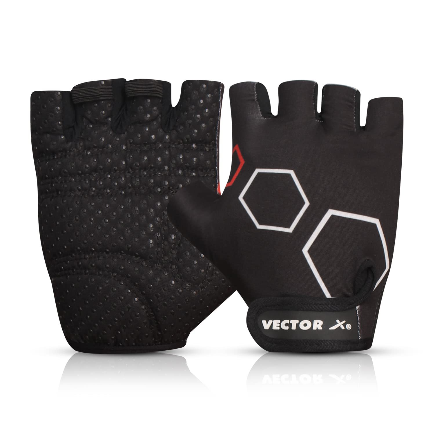Vector X VX-300 Gym Fitness Fingerless Gloves for Men and Women Sports Practice Gloves Wrist Support Use for Gym, Weight Lifting,Fitness,Exercise-Size-Large (Black)