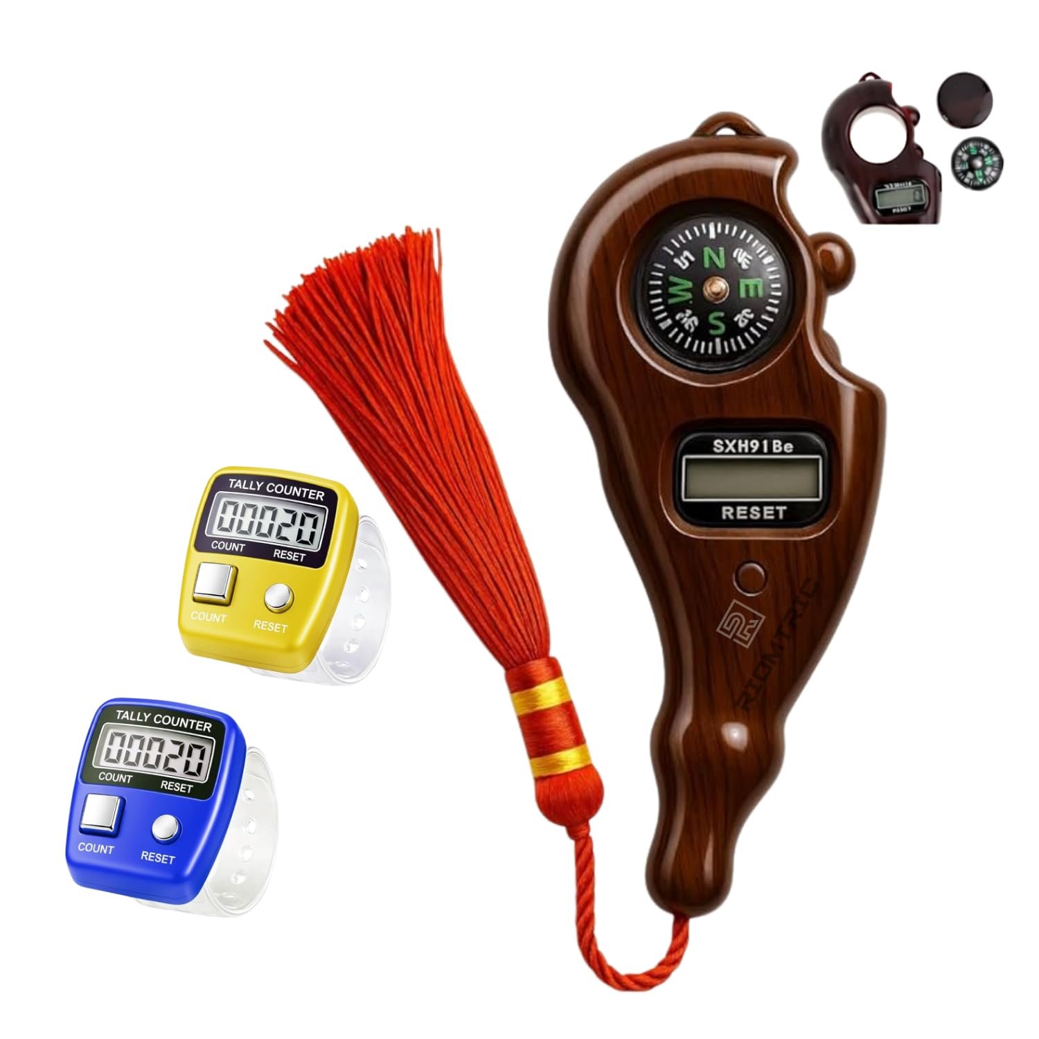 Mantra Jaap Digital Tally 2+1 Pcs Counting with Compass Machine Finger Unique Design & Portable Hand Finger Counting Tasbih Misbaha Digital Cricket-Umpire-Multi-Color (JAAP-MALA-Combo)