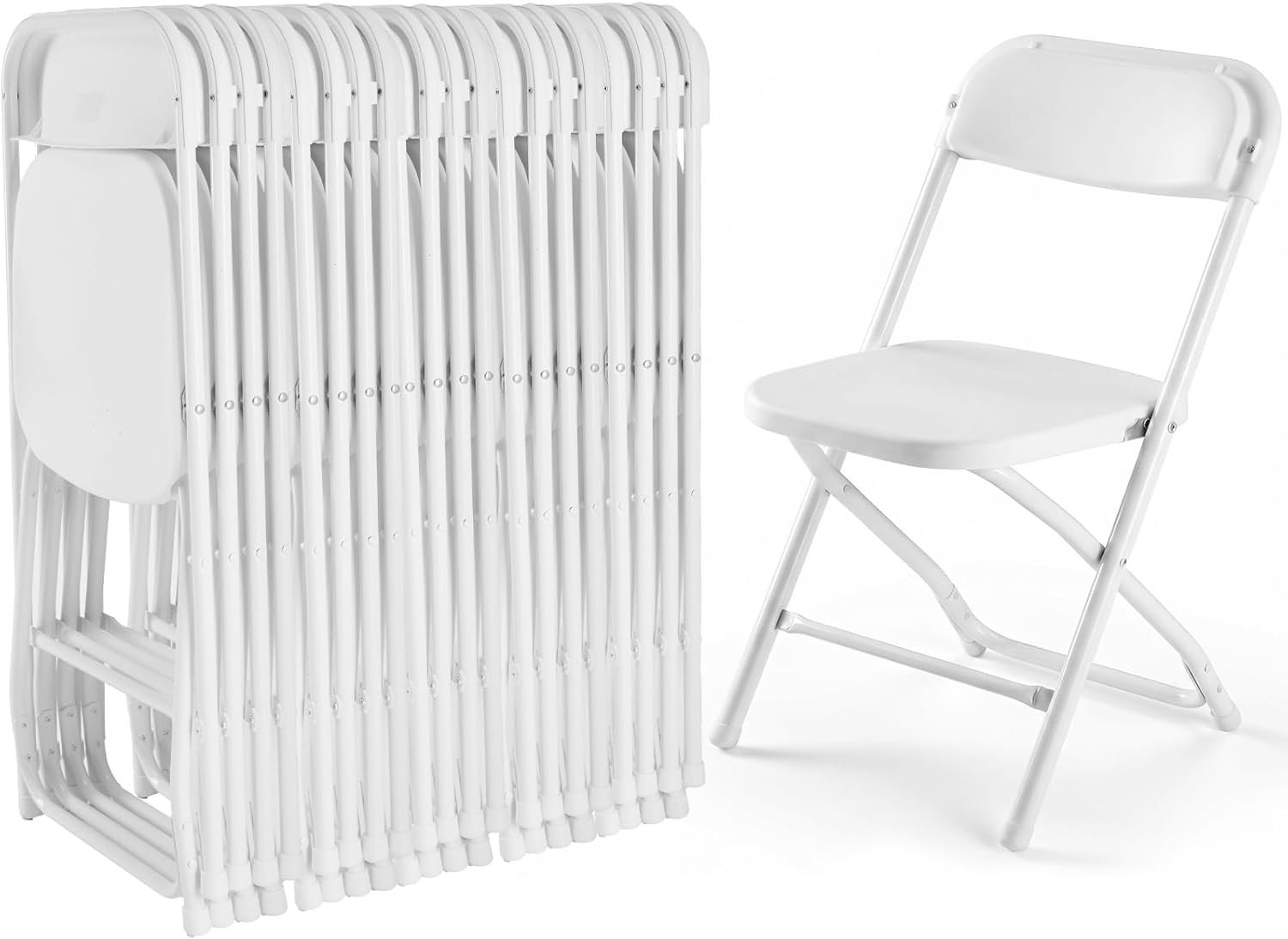 DUMOS Folding Chairs Sets of 20, 330lbs Capacity Plastic Stackable Home Office Chair, Portable Fold Up for Indoor Outdoor, Patio, Camping, Garden, Party (White)