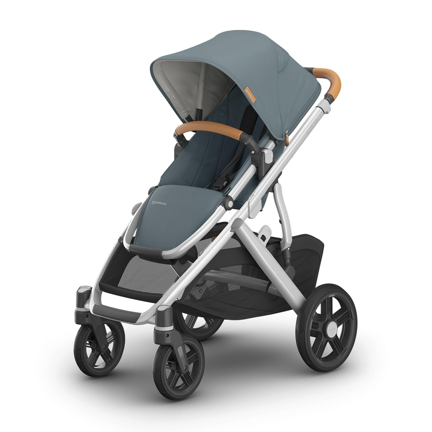 UPPAbaby Vista V3 Stroller – Full-Size Single-to-Double Stroller System – Toddler Seat, Bug Shield, Rain Shield, and Storage Bag Included – Callum (Stone Blue/Silver Frame/Sand Leather)