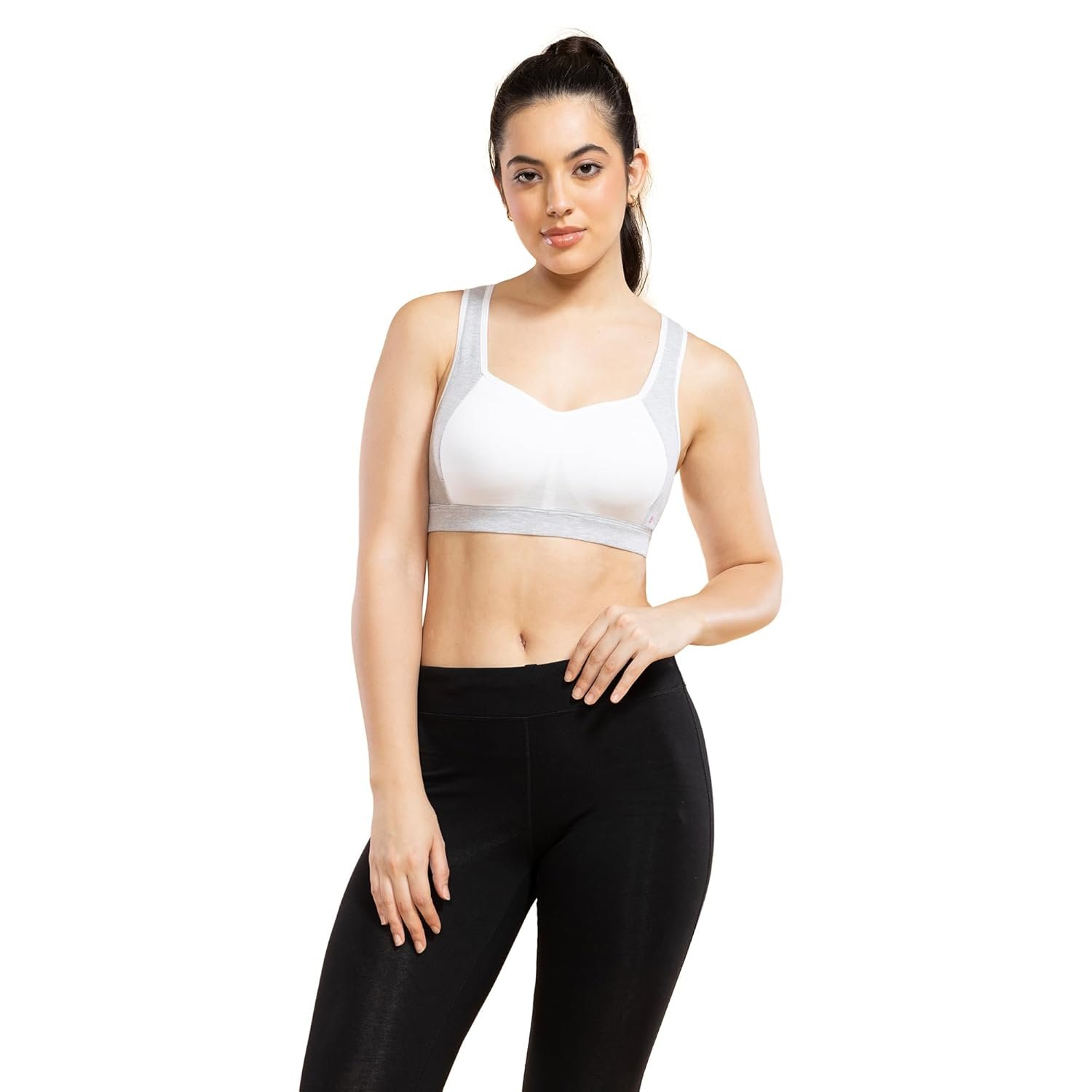 Enamor Side Shaper Panel Women’s Cotton Medium Impact Sports Bra with Fixed Cups- Bounce Control, Wider Racer Back, Padded, Wirefree, High-Coverage – SB38