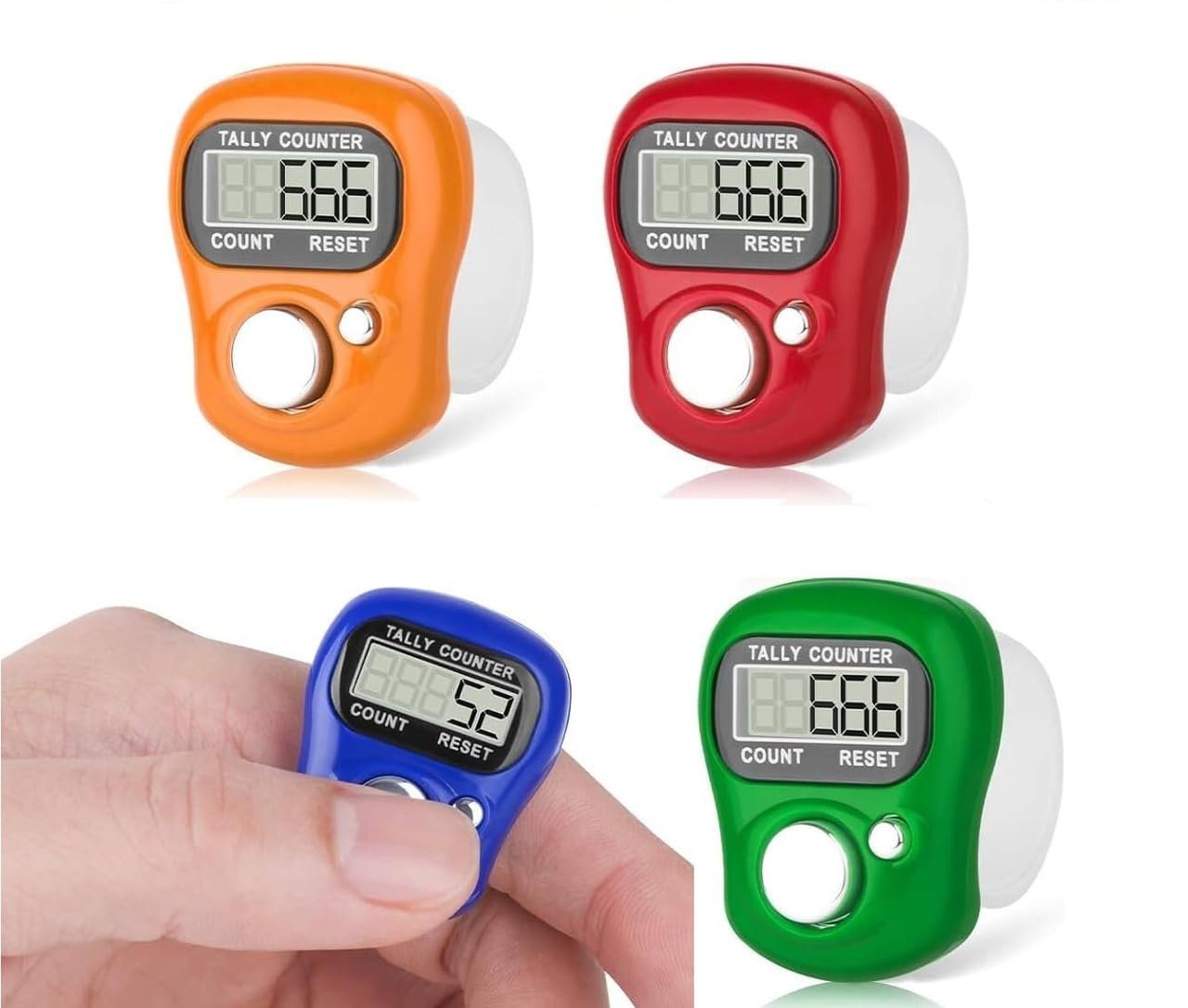 Digital Finger Counter | with Adjustable Strap, LCD Display & Reset Button | Portable Mantra Japa Counter for Chanting, Cricket Umpire & Various Score Tracking (Multicolor) (Pack of 2)