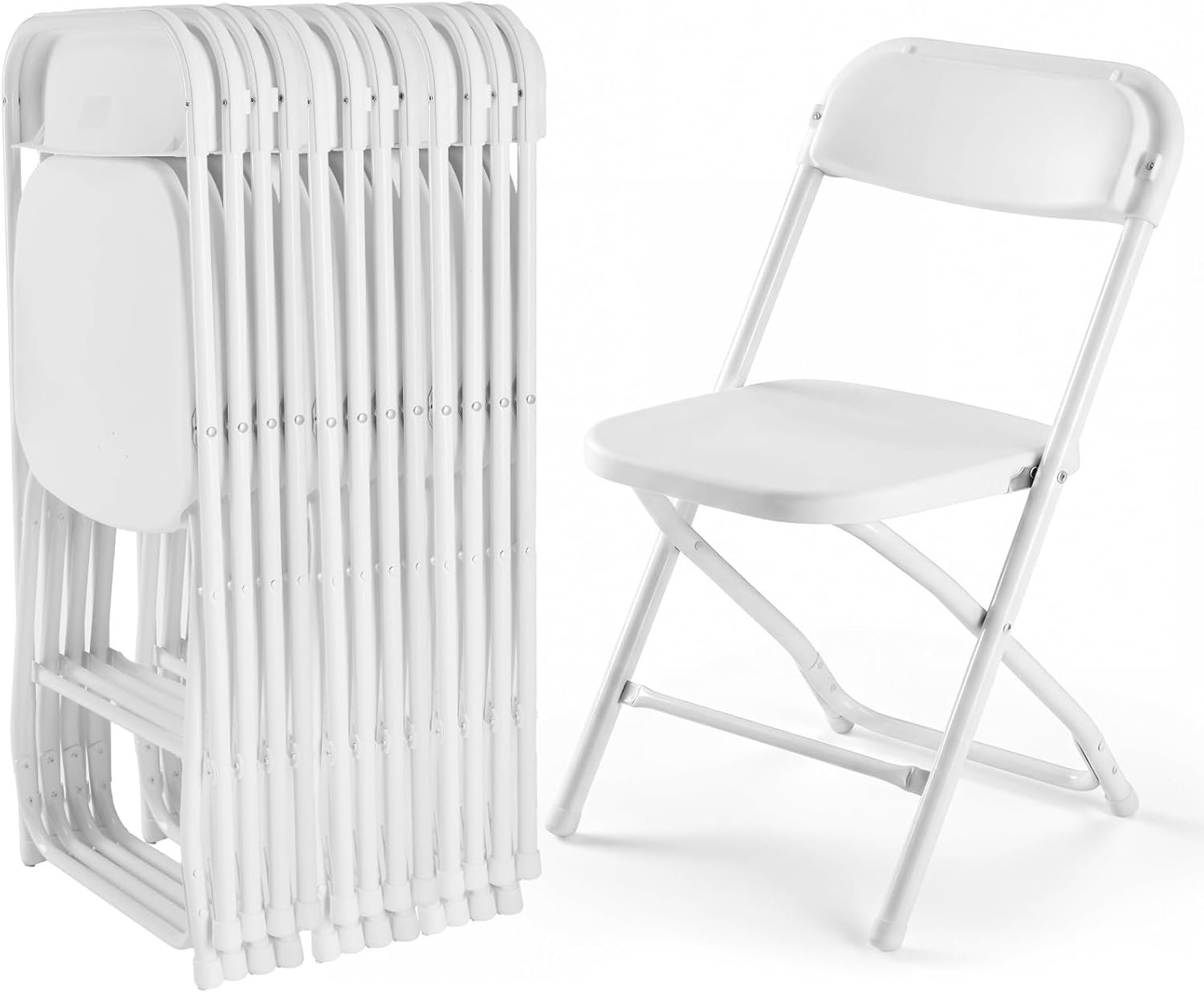 DUMOS Folding Chairs Sets of 12, 330lbs Plastic Stackable Portable Patio Dining Sets, Fold Up for Indoor Outdoor, Camping, Garden, Party, Meeting (White)