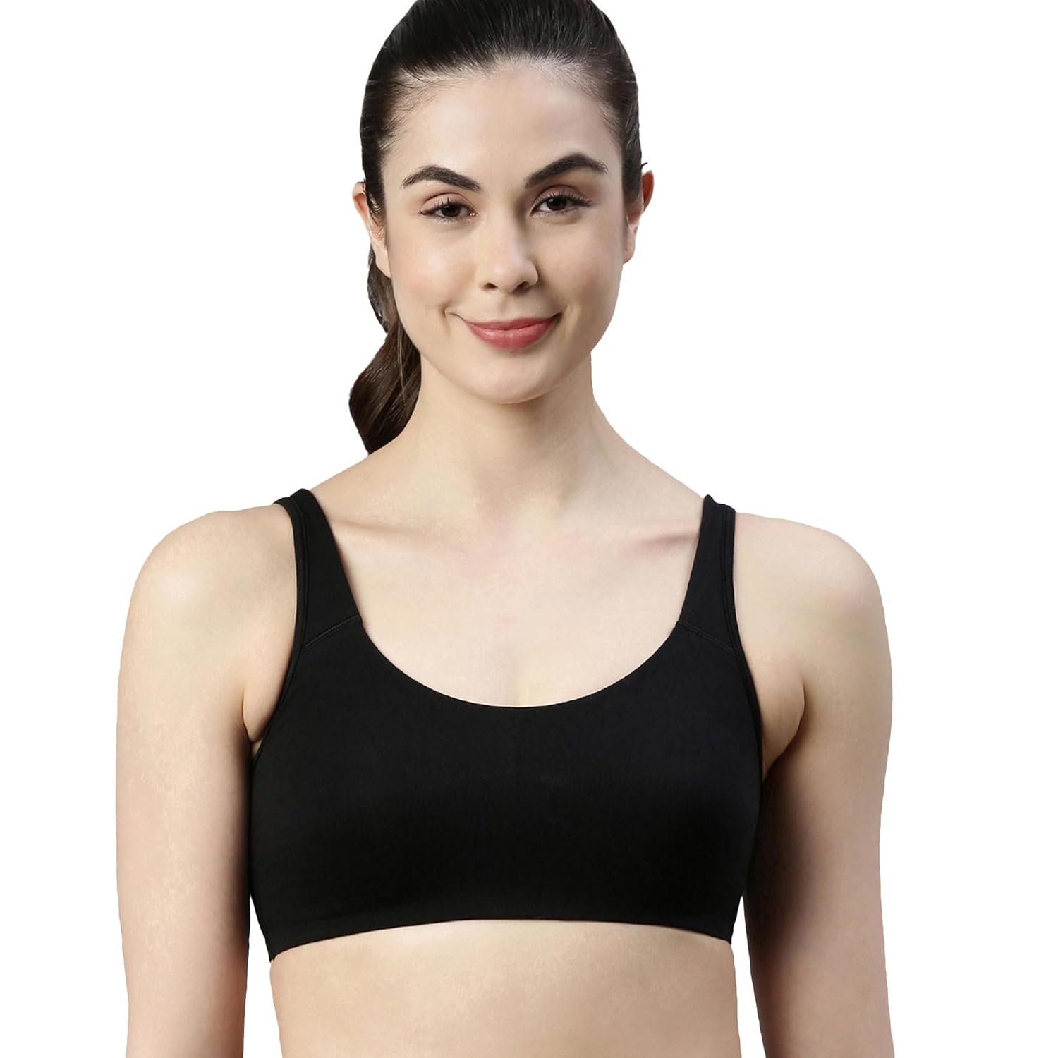 Enamor SB06 Low Impact Cotton Sports Bra – Non-Padded • Wirefree – Black