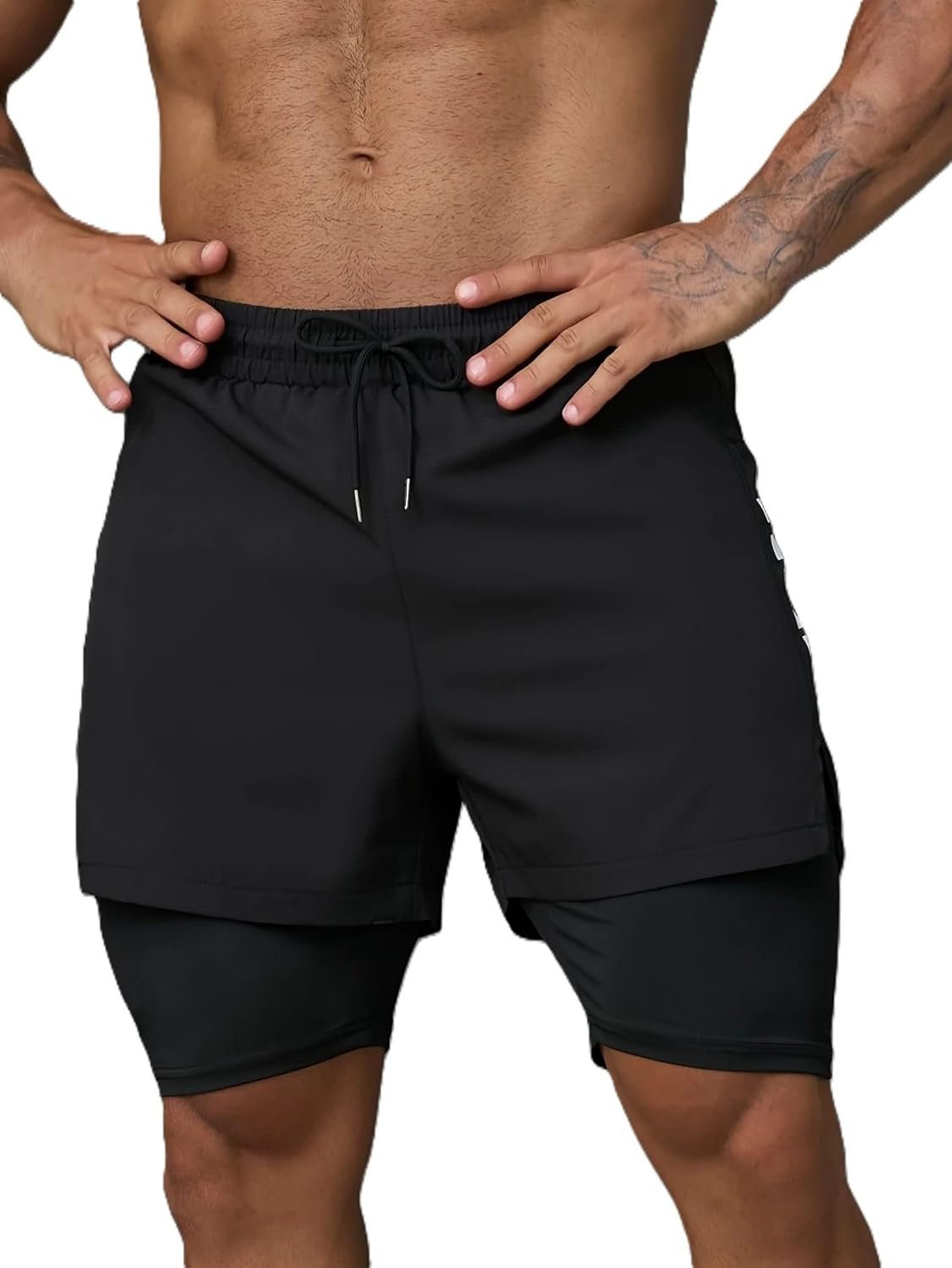 THIRD QUADRANT 2-in-1 Running or Gym Lycra Shorts for Men || Quick-Dry Athletic Shorts ||with Built-in Liner, Black
