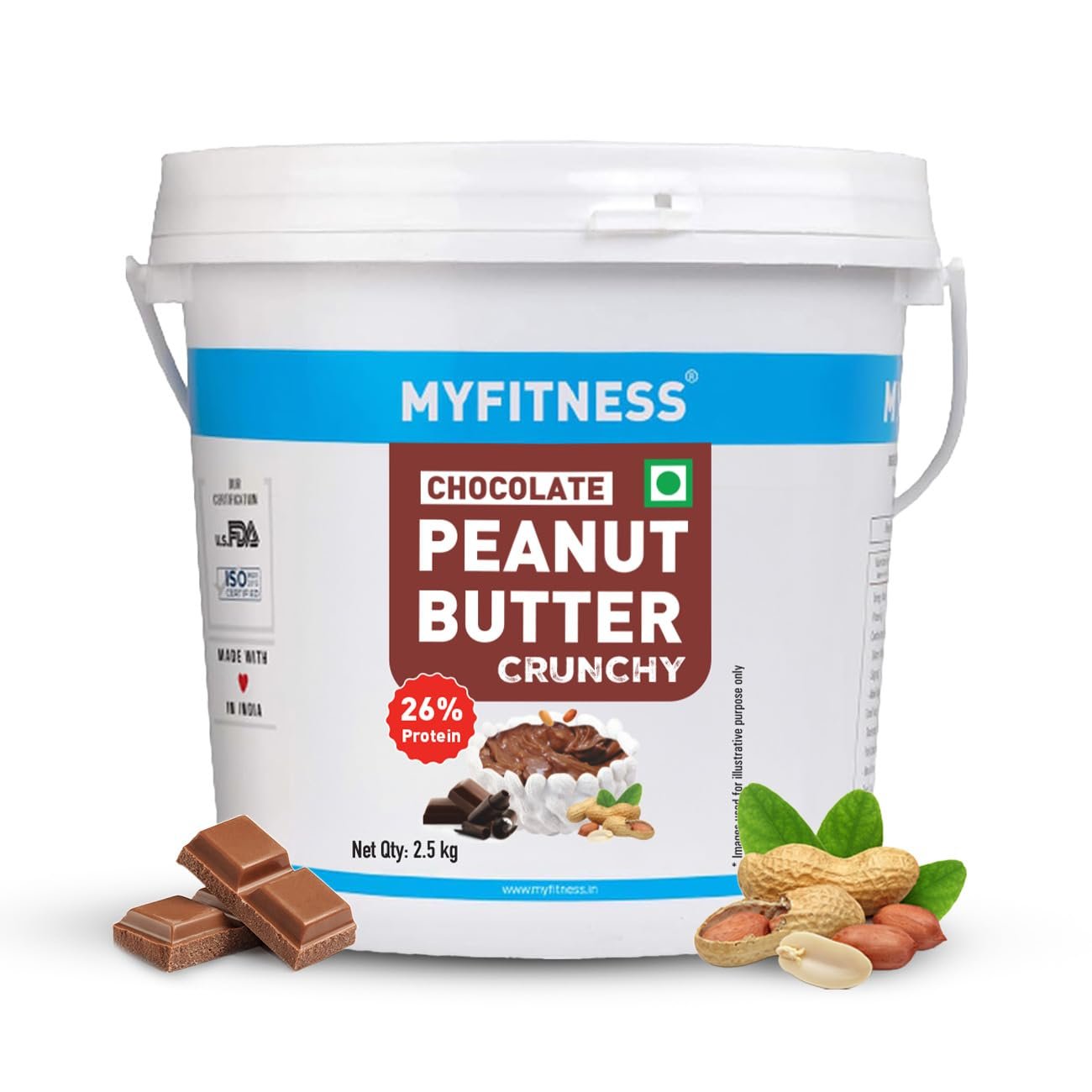 MYFITNESS Peanut Butter Chocolate Spread Crunchy 2.5kg | 23g Protein & 9g Fiber | Tasty & Healthy Nut Butter Spread for Breakfast & Snacks | Cholesterol Free | Zero Trans Fat | Crunchy Peanut Butter