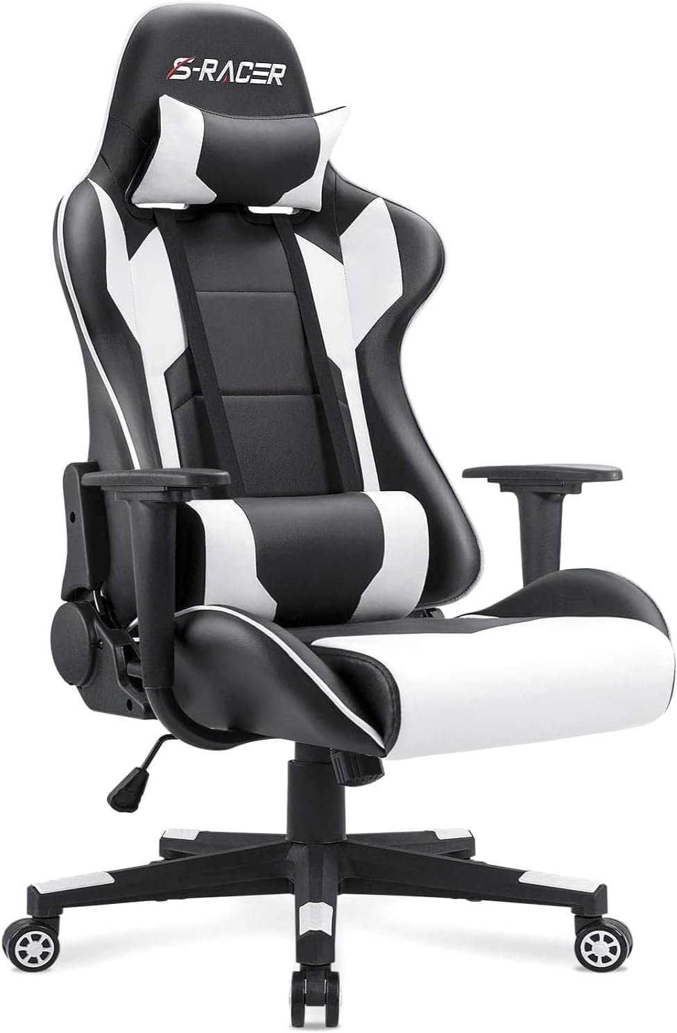 Homall Gaming Chair, Office Chair High Back Computer Chair Leather Desk Chair Racing Executive Ergonomic Adjustable Swivel Task Chair with Headrest and Lumbar Support (White)