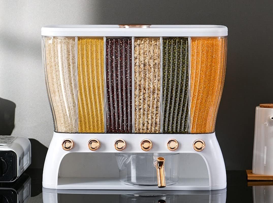 Airtight Food Storage Containers Rice Dispenser Countertop Cereal grain pulses Container Set space saving 6 Grids Canisters With Durable Lid Food Storage Container