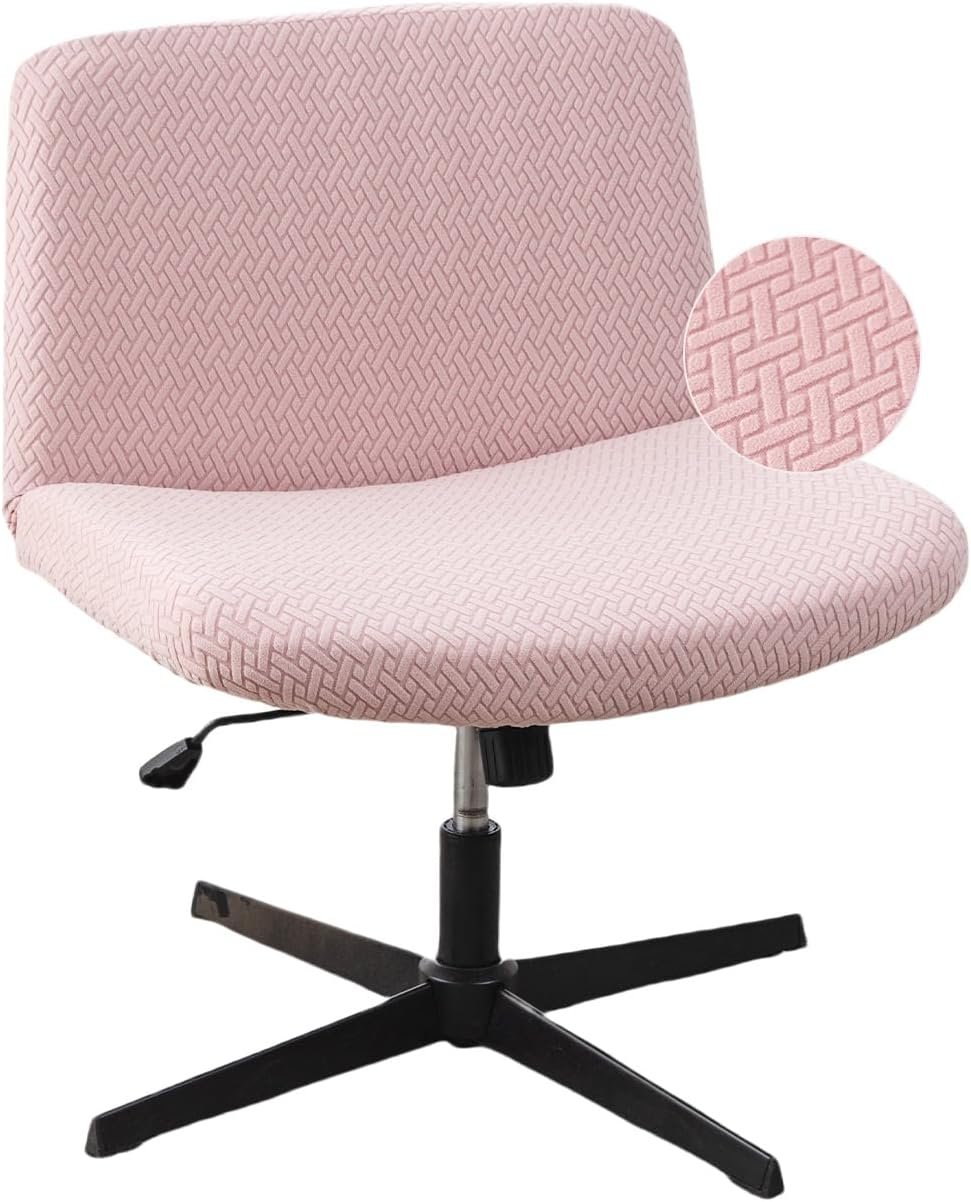 LavishCover Armless Chair Cover Office Desk Chair Cover, Waterproof and Elastic Criss Cross Chair Cover, Exquisite Vanity Chair Cover,Mid Back Wide Seat Accent Chair Covers(Pink,T-type,Just the Cover)