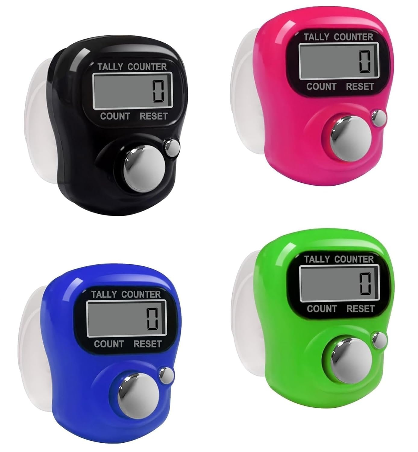SARVO >Digital LCD Tally Counter with Finger Strap, Electronic Row Counter in Multiple Colors with Reset Button, Portable Japa Counter for Chanting, Meditation, Sports & Score Tracking [Pack -4]