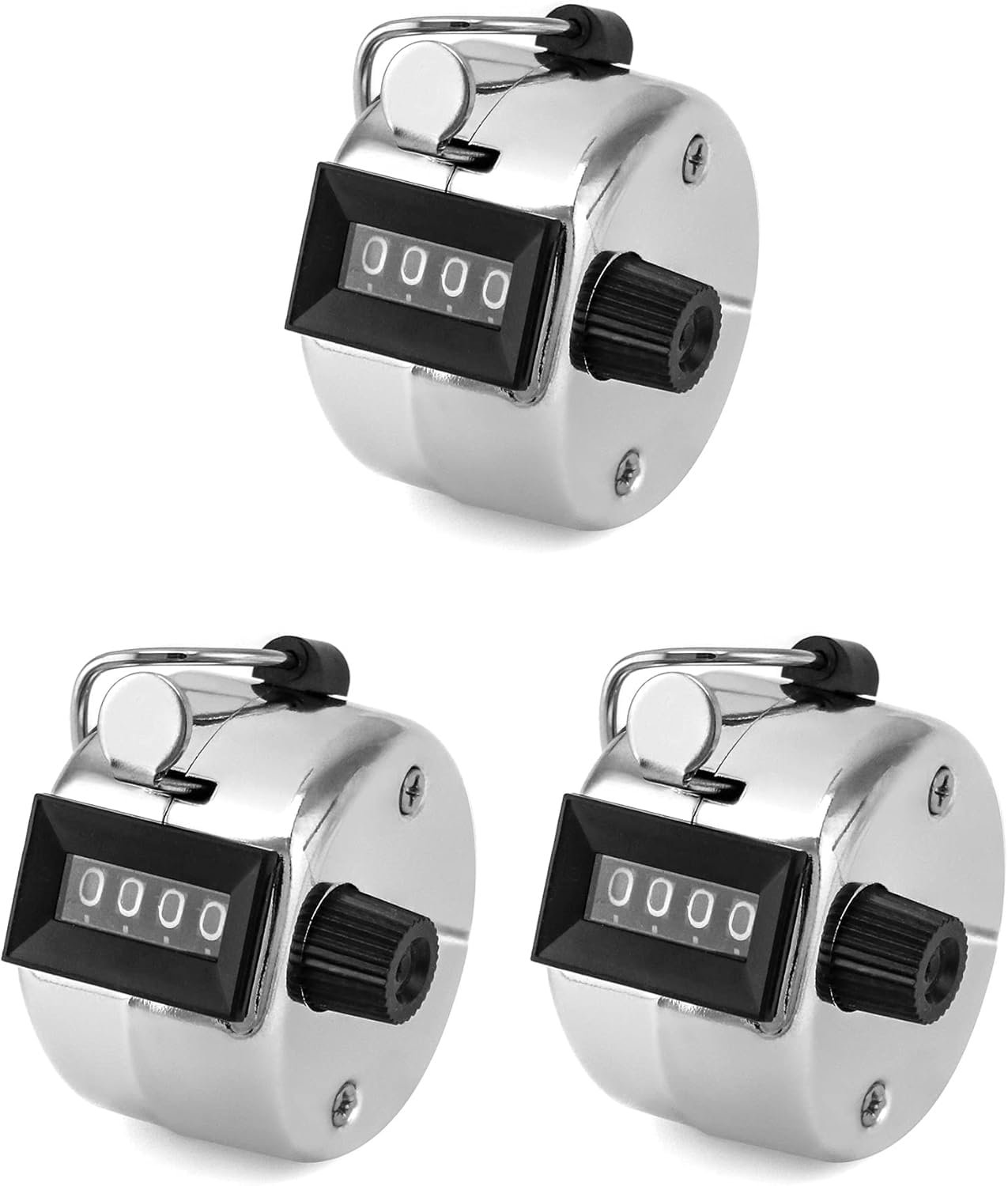 Faded 3 Piece Hand Tally Counter 4-Digit Mechanical Lap Clickers with Metal Finger Ring Holder | Handheld Number Counters for Sports, Events, Attendance & Inventory Tracking