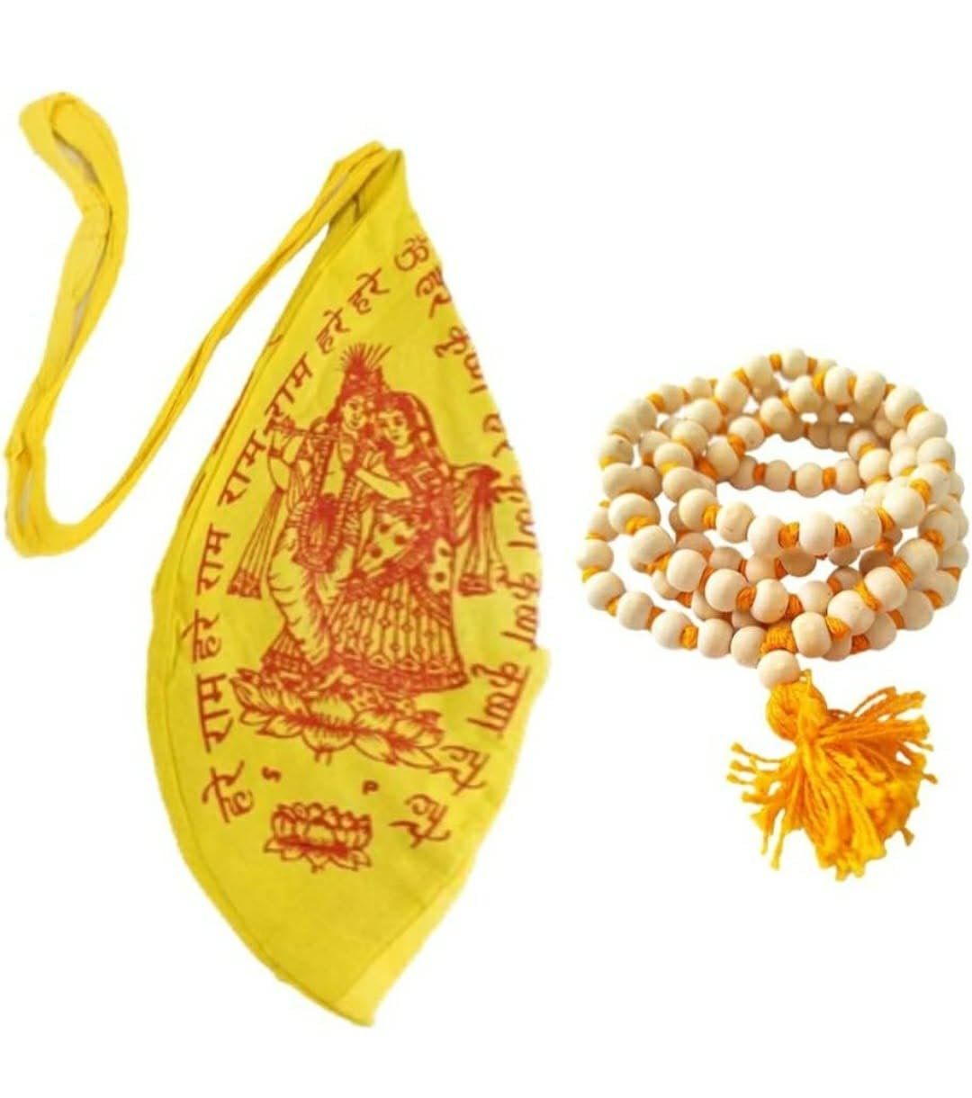 Beadman Tulsi Japa Mala 108 Beads l Original Tulsi Mala for Mantra Jap with Radha Krishna Gomukhi Cotton Japa Mala Bag | Rosary Round Mala for Men & Women