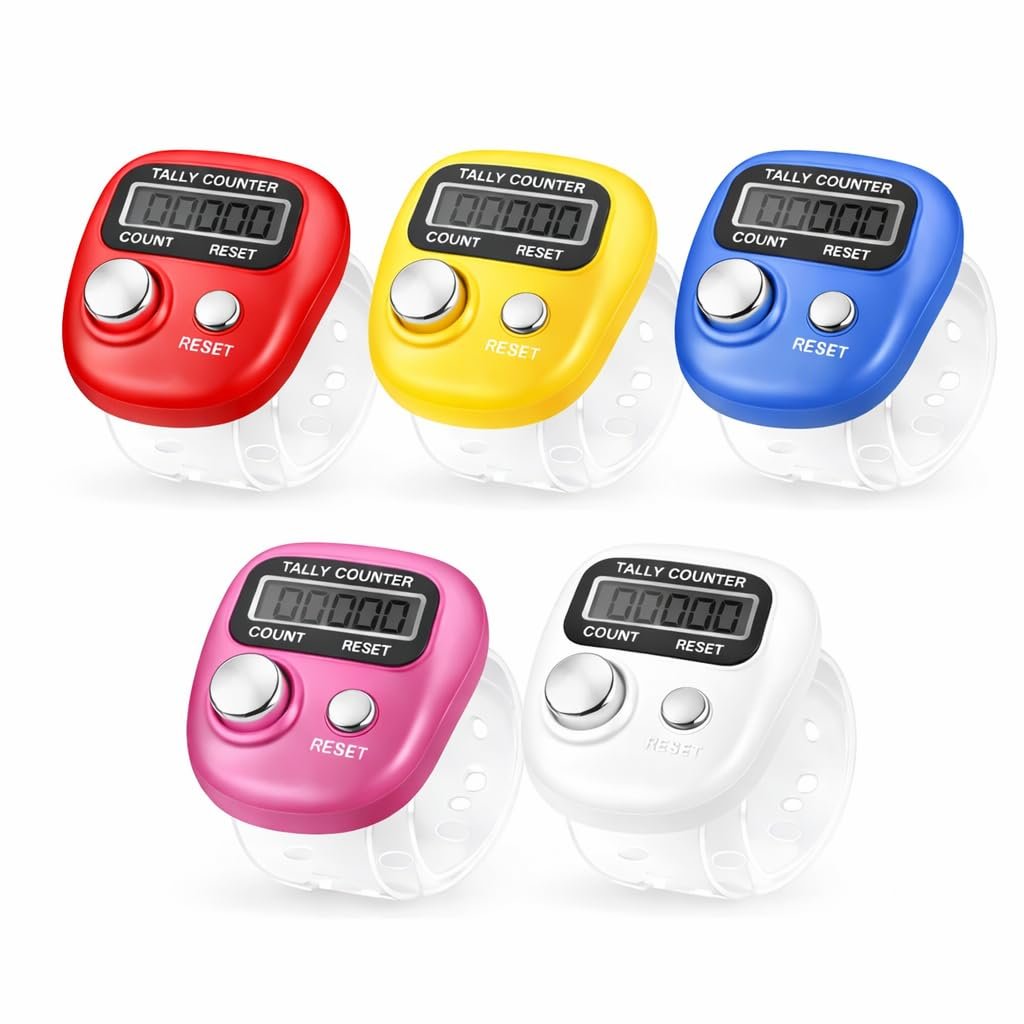 Tally Counter Finger Ring Chanting Count Machine, Counting Machine for jap, naam jap Counting, Counter for Chanting Mantra, Finger Counter, Step Counter, Counting Ring (Multi Color (Pack-5)