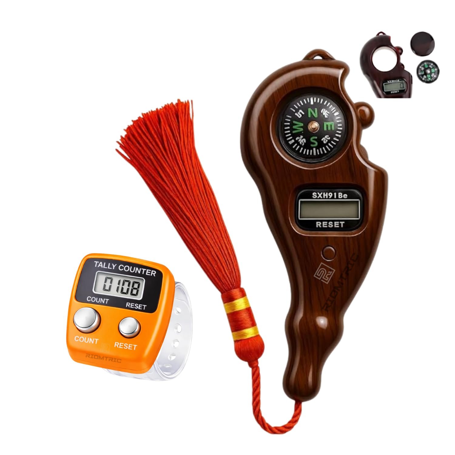 Mantra Jaap Digital Tally Counting with Compass Finger Unique Design & Mini Hand Tally Counter Finger Digital Jap Mala Combo Set-1-MULTI-COLOR