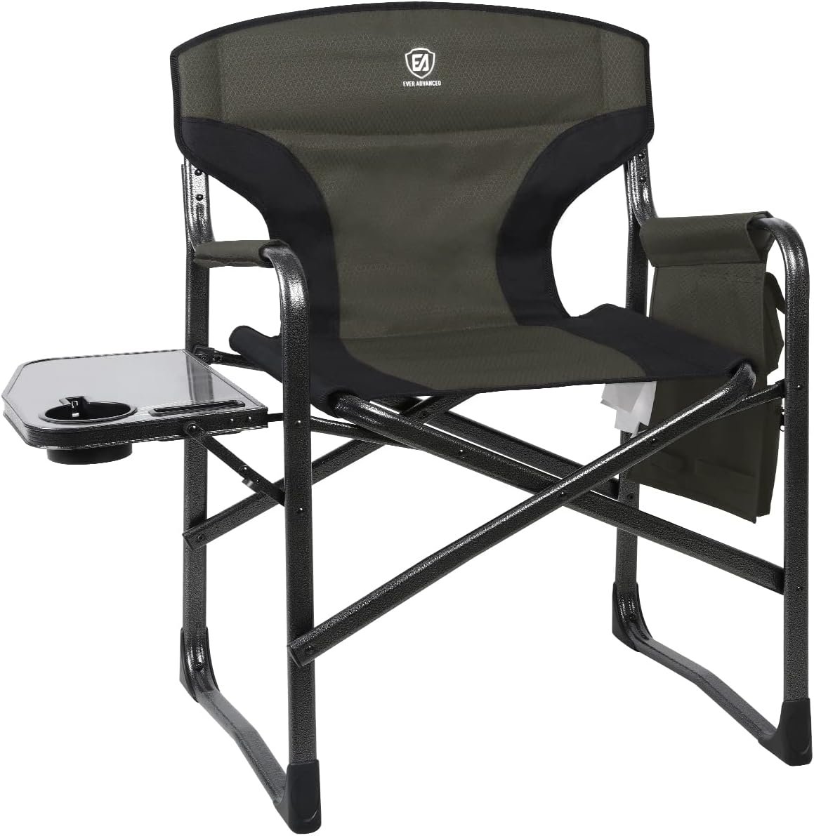 EVER ADVANCED Aluminum Lightweight Folding Director Chair, 350lbs Heavy Duty Camping Chair with Side Table & Storage, 19″ Joint-Friendly Height Easy to Stand, Portable Makeup Artist & Vendor Chair