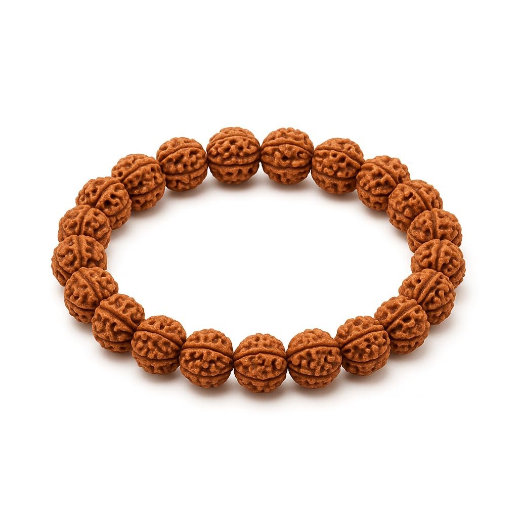 GemAura Collection – Original 5 Mukhi Rudraksha Bracelet | Natural Panchmukhi Beads (8-9mm) | Durable Elastic Spiritual Shiv Mala for Men & Women | Positivity, Focus & Meditation Band