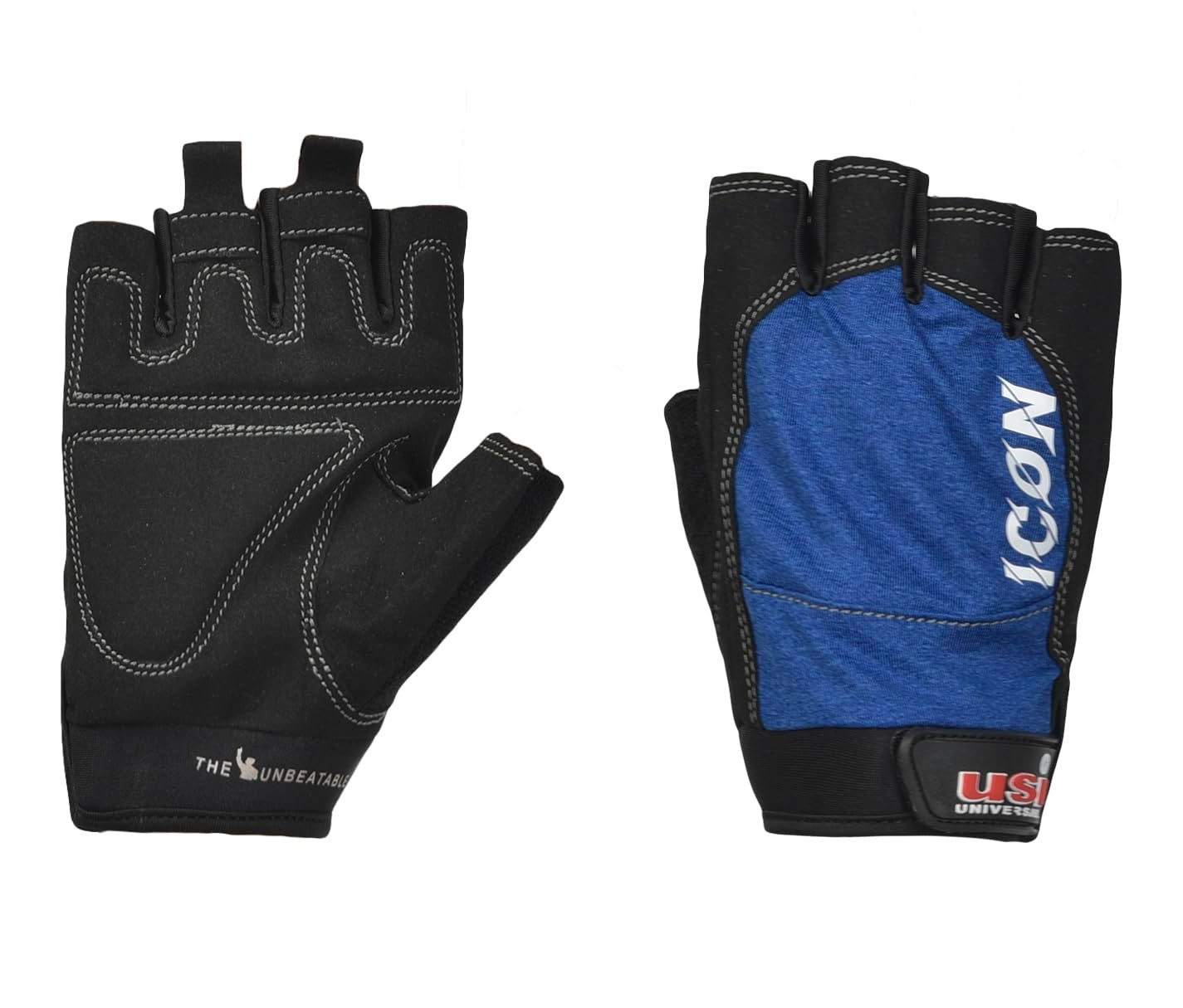 USI UNIVERSAL Gym Gloves, 733IG Icon Fitness Gloves For Men & Women, Workout Powerlifting Gloves, Microfiber, Polyester, Elastane & Foam Construction Weight Lifting Gloves (Large, Blue)
