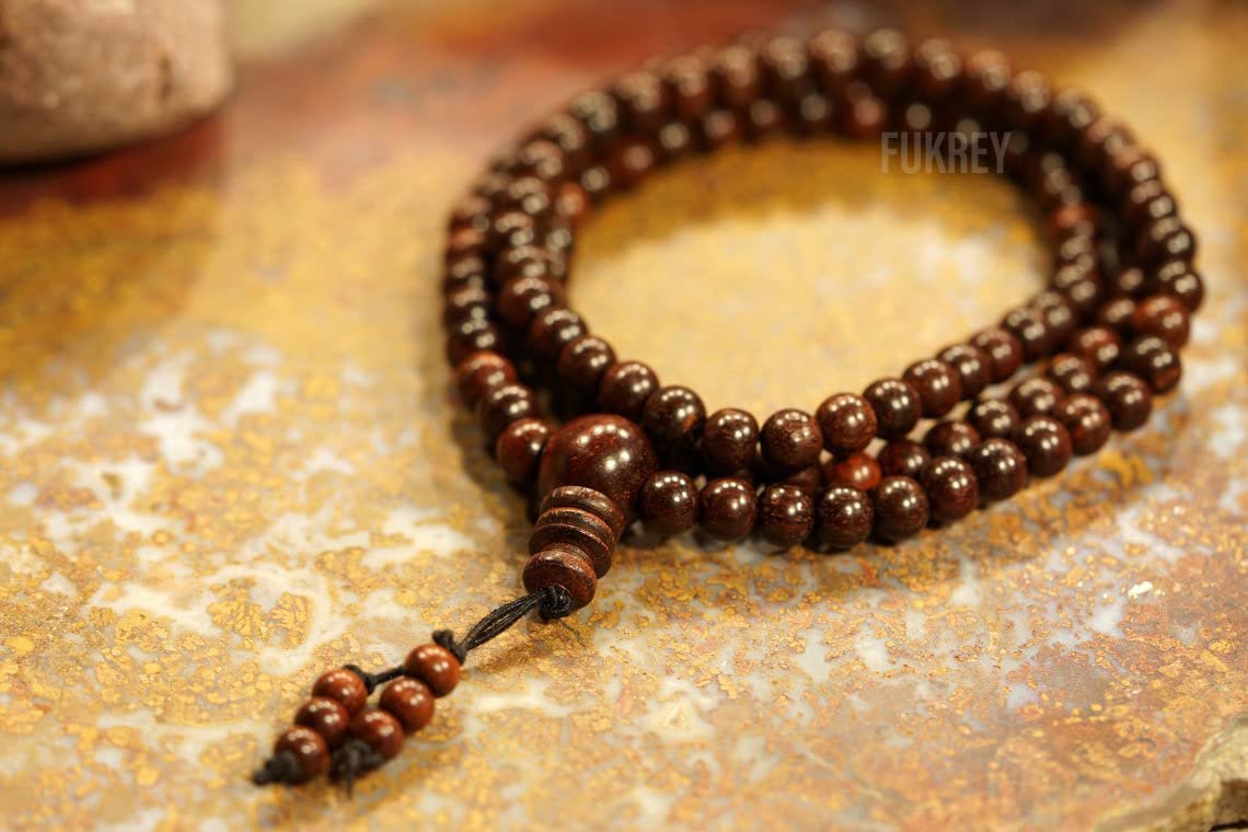 Orignal Red Sandalwood Mala, Red Sandalwood (108+1 Beads) Rosary Lal Chandan Japa Mala With Tassel For Meditation, Pooja, Chanting, Wearing; Hastkala Kendra (7MM)