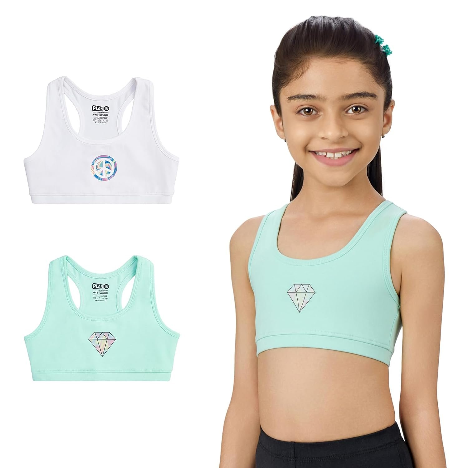 YouGotPlanB Cotton Sports Bra | Ages 8-16 Years | Racerback Style | Non-Padded, Double-Layered for Coverage