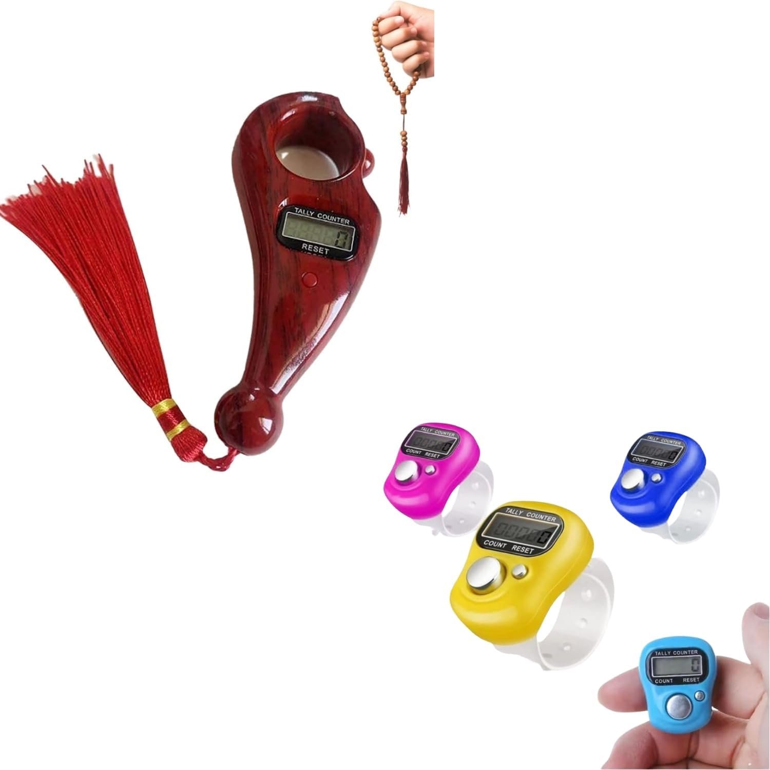 MKY Portable Digital Jaap Mala Counter with Detachable Tasbeeh Rotating Prayer Beads Misbaha Mantra Finger Counter for Chanting Count Machine Jaap Mala Tulsi Japa Counter Naam Jap