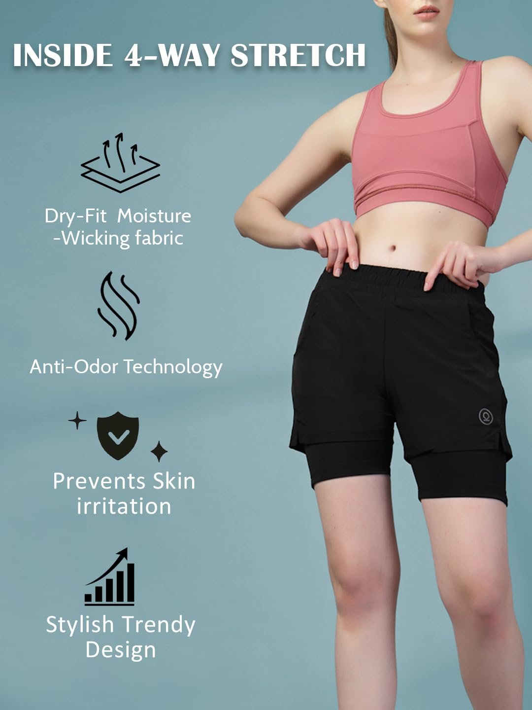 CHKOKKO Gym Shorts for Women Workout Sports Running Quick Dry Fit Double Layer Inner Compression with Pockets Breathable Lightweight Wear
