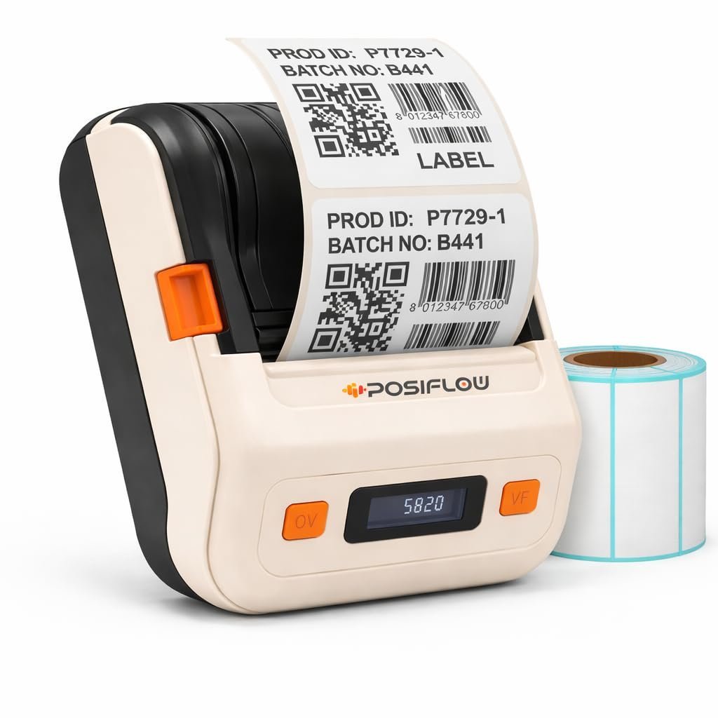 SHREYANS Posiflow SR-20 58mm Inkless Thermal Portable Printer | Bluetooth & USB Receipt, Barcode & Label Printer for Shops & Retail Use | Mobile & PC Support | 500 Labels Included