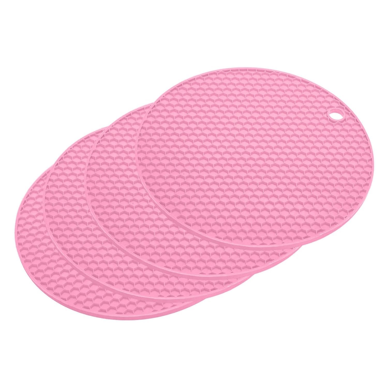 P-Plus International Silicone Trivets for Hot Pots and Pans, Flexible Multipurpose Pot Holders, Heat Resistant Trivets for Hot Dishes, Soft Non-Slip Silicone Mat for Kitchen Counter(Pink, Pack of 4)