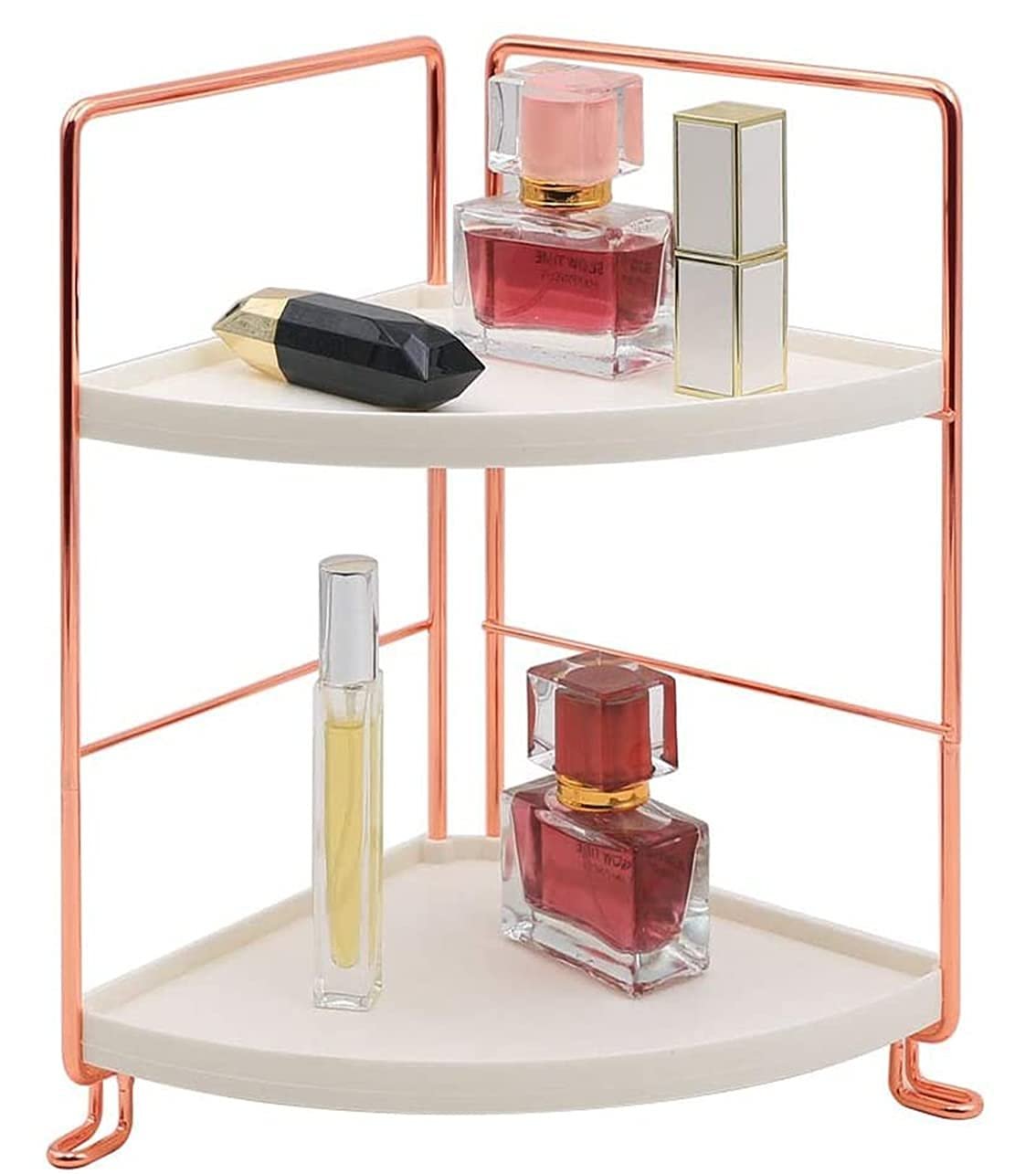 2 Tier Countertop Organizer Bathroom Shelf Rose Gold | Space Saving Kitchen Storage Standing Rack | Ideal for Cosmetics, Stationary and Jars Organization | Corner Shelf