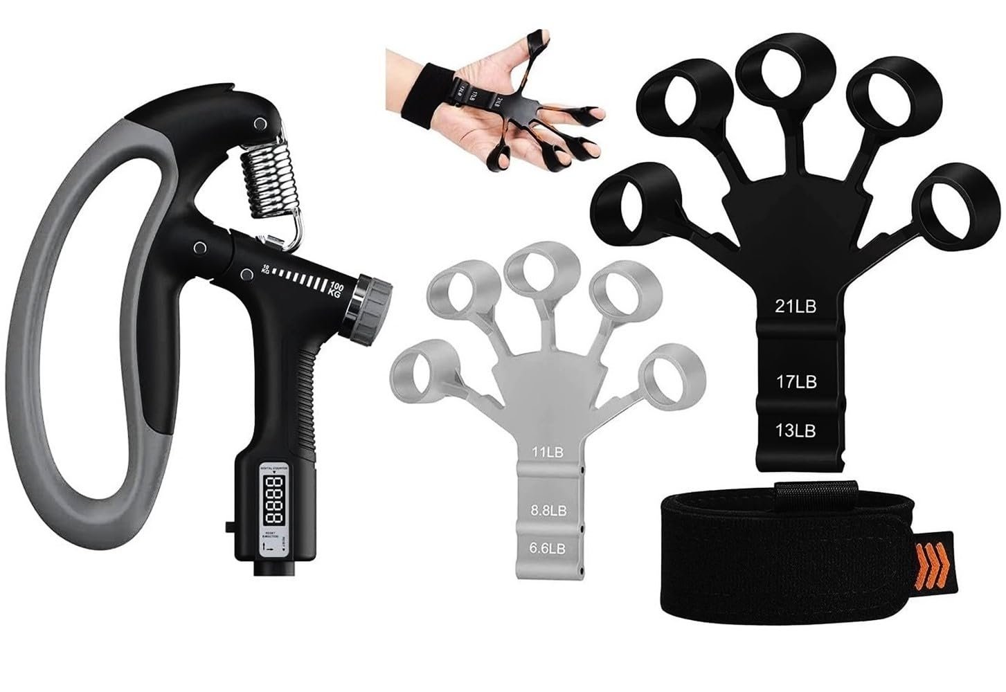 PRO365 Combo D Shape Hand Gripper With Counter Timer & Finger Grippers Hand Strengthener for Climbing, Guitar, Forearm, Exerciser