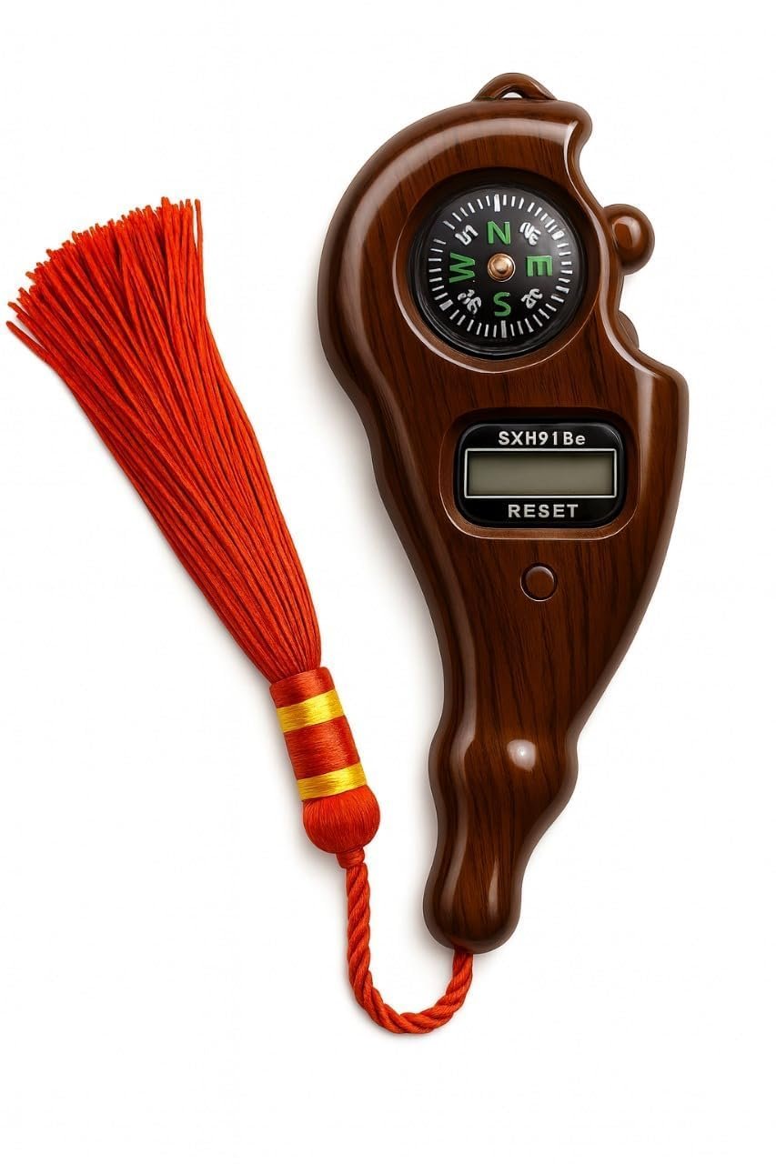Digital Mantra Jap Counter with Compass, Wooden Finish Electronic Tally Counter for Pooja, Meditation & Japa, Portable Mantra Counting Device with Reset Button & Tassel (Multicolor)