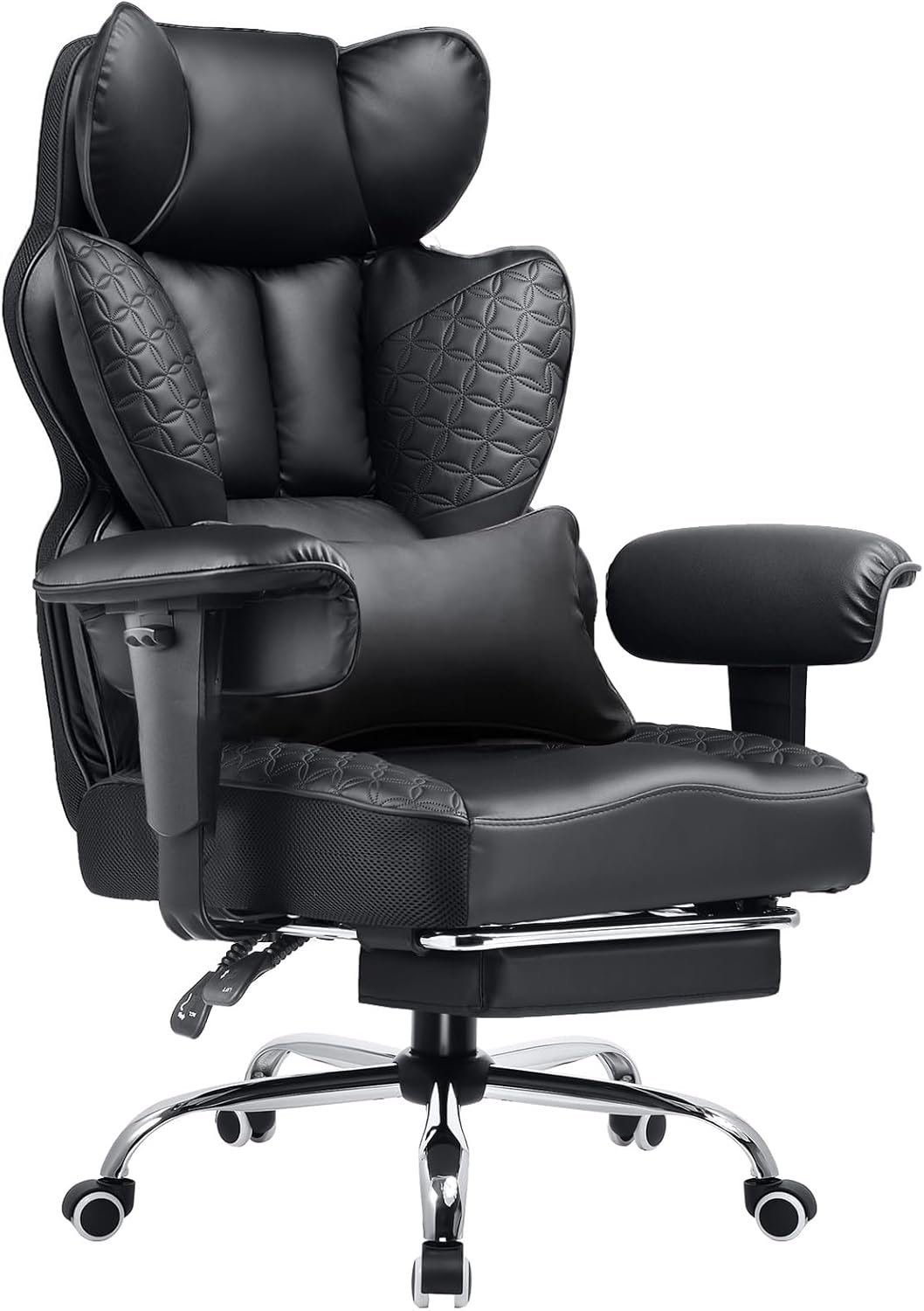 COMHOMA Big and Tall Office Chair Heavy Duty Wide Ergonomic Gaming Chair with Deluxe Embossing Designed Leather with Foot Rest,150°Reclining Adjustable Armrests Pocket Spring Back Support and Pillow