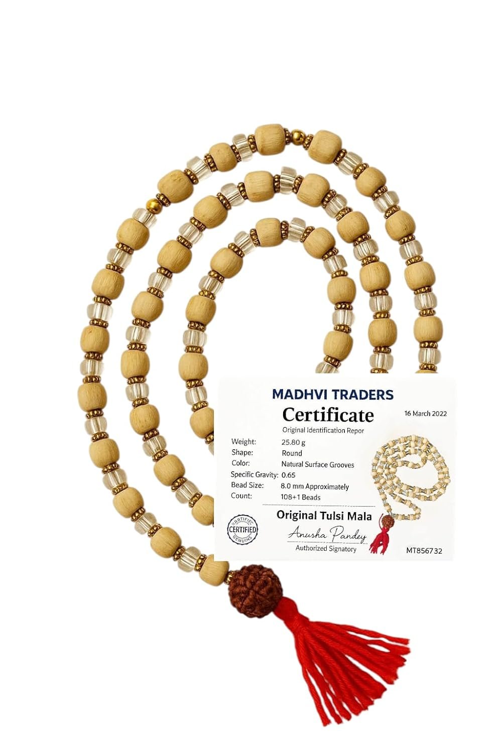 Authentic Original Tulsi Kanthi with 5 Mukhi Rudraksh | 4mm Small Round Beads | 12 Inch Pure Tulsi Mala for Men & Women | Hindu Jap Mala for Puja, Meditation, Prayer, ISKCON (ORIGINAL TULSI MALA)