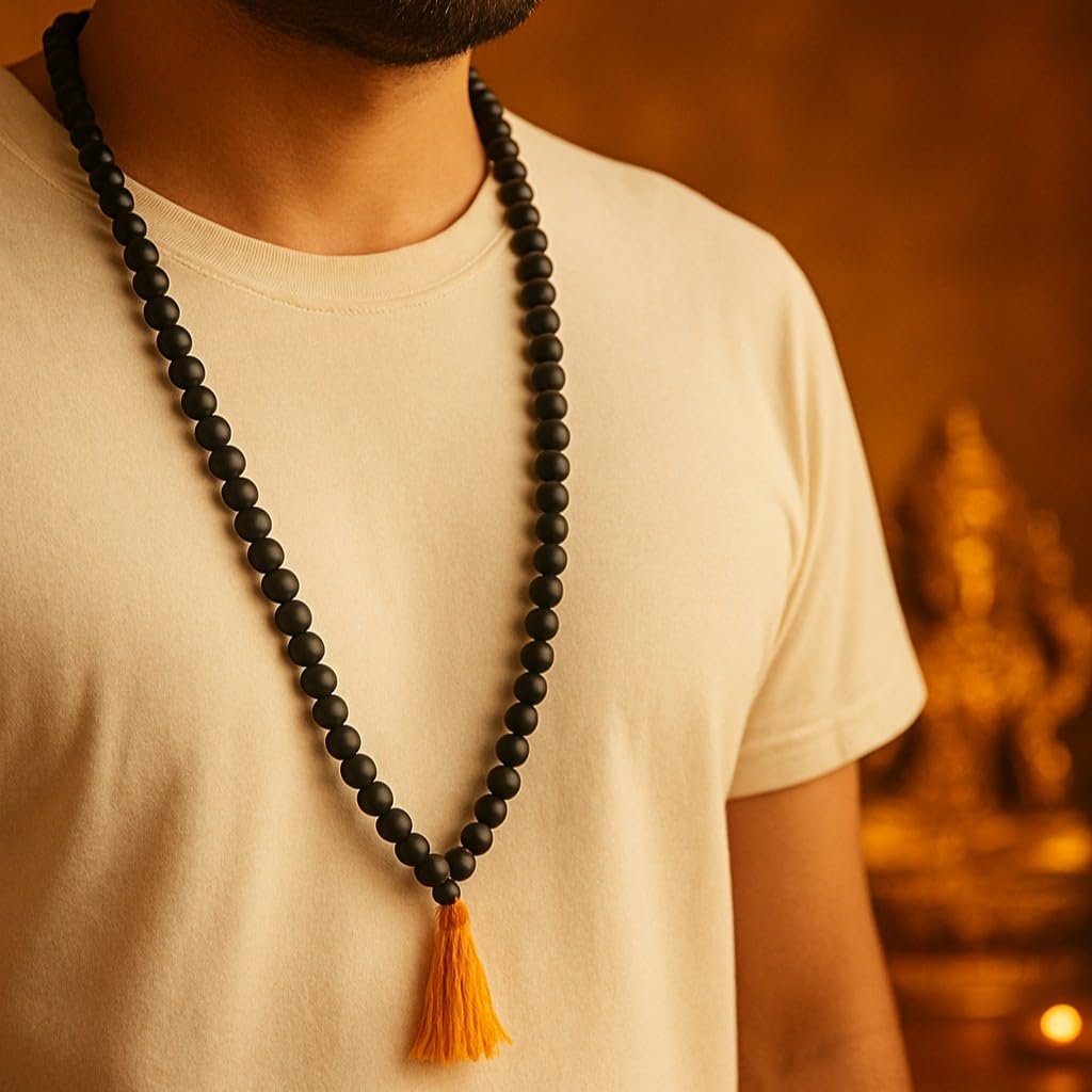 HindCraft Karungali Mala 108 Beads | Natural Ebony Wood Jap Mala for Meditation & Prayer | Unisex Spiritual Necklace for Men & Women