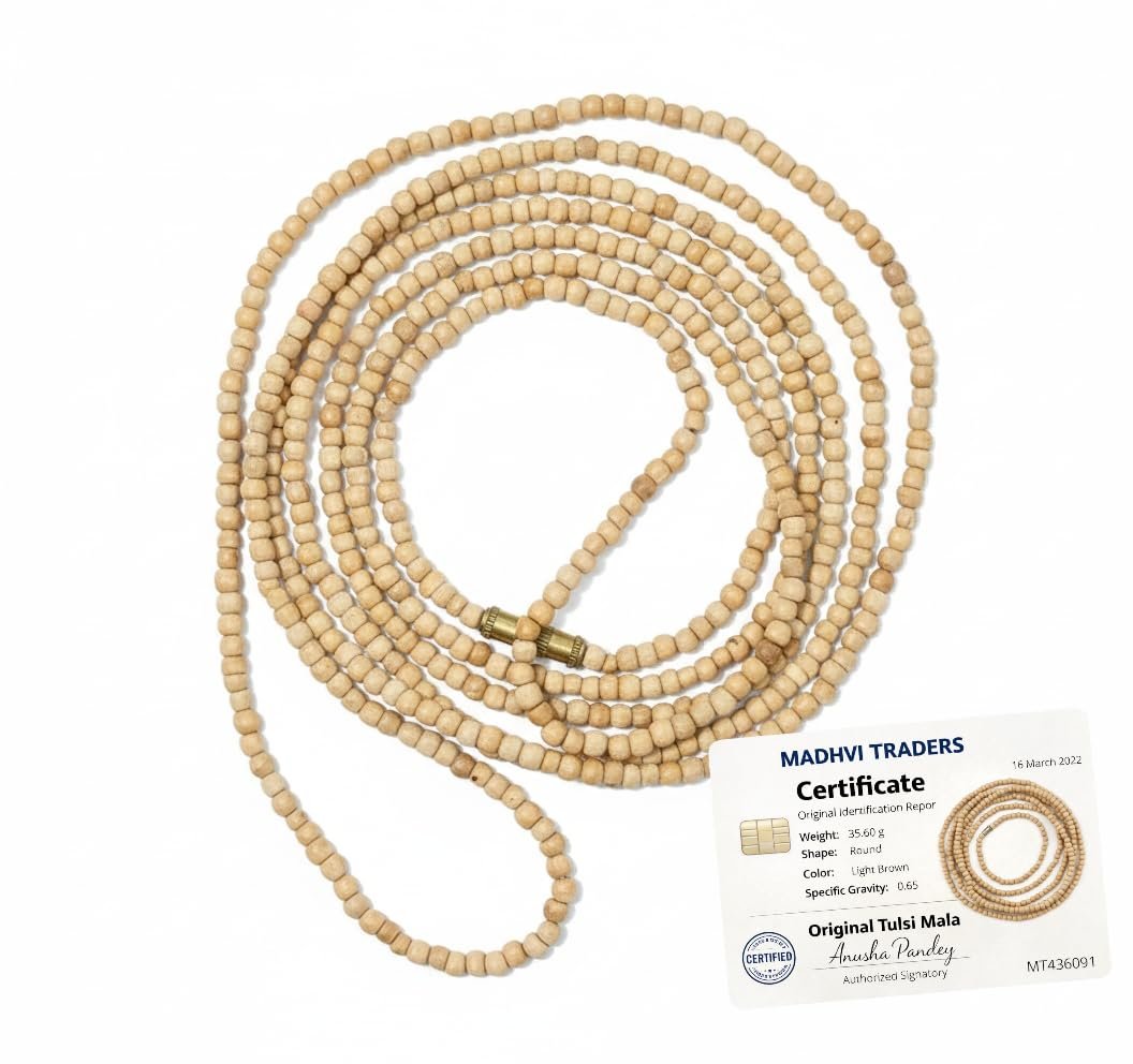 Natural Tulsi Mala 3mm Beads | Original Tulsi Jap Mala for Meditation & Pooja | Lightweight Tulsi Kanthi for Men & Women