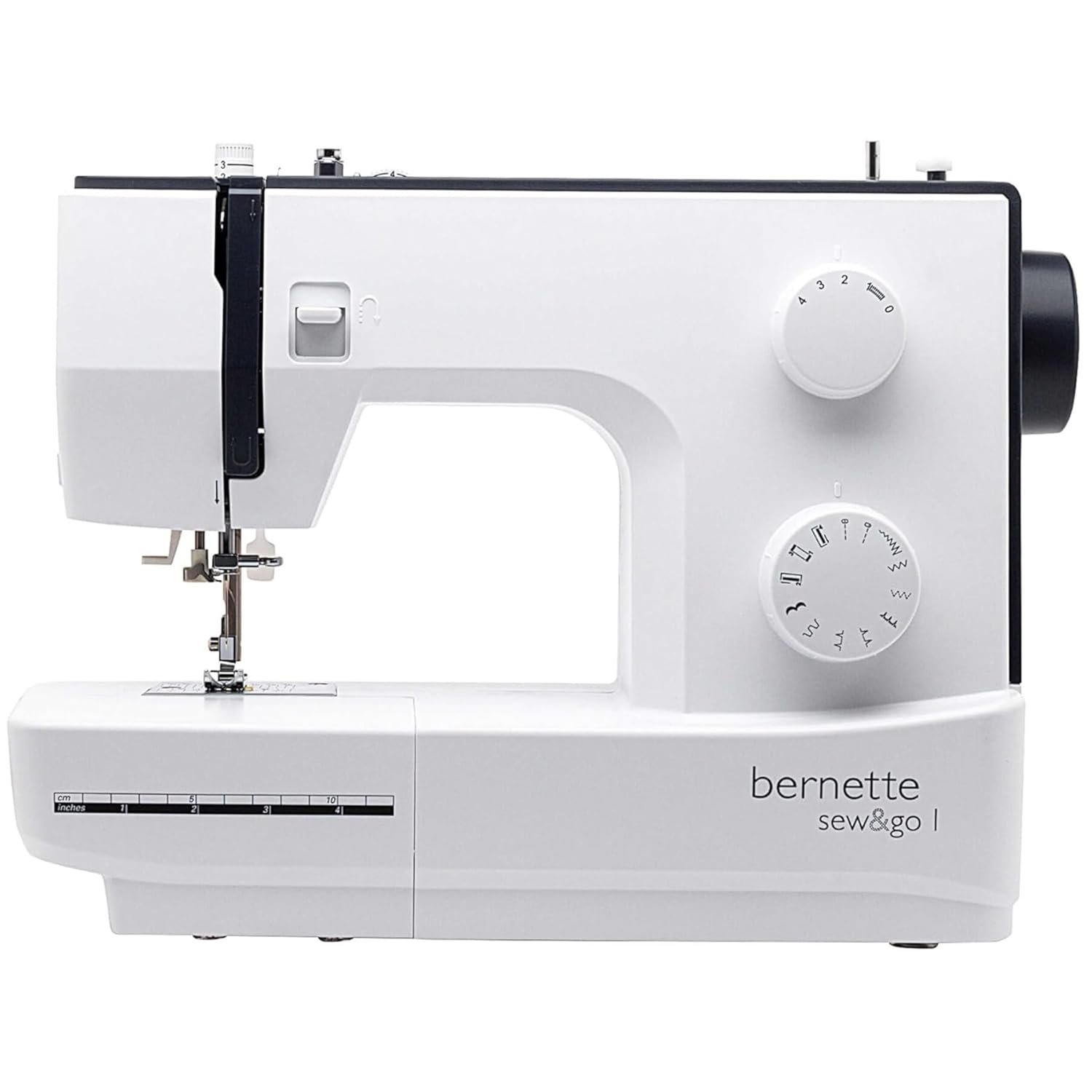 Bernette sew&go1 Electric Sewing Machine by BERNINA Switzerland | Automatic Zig-Zag | 10 Stitches & 30 Functions | 70W Motor | Metal Frame | Auto Needle Threader | With Accessory Kit | White & Black