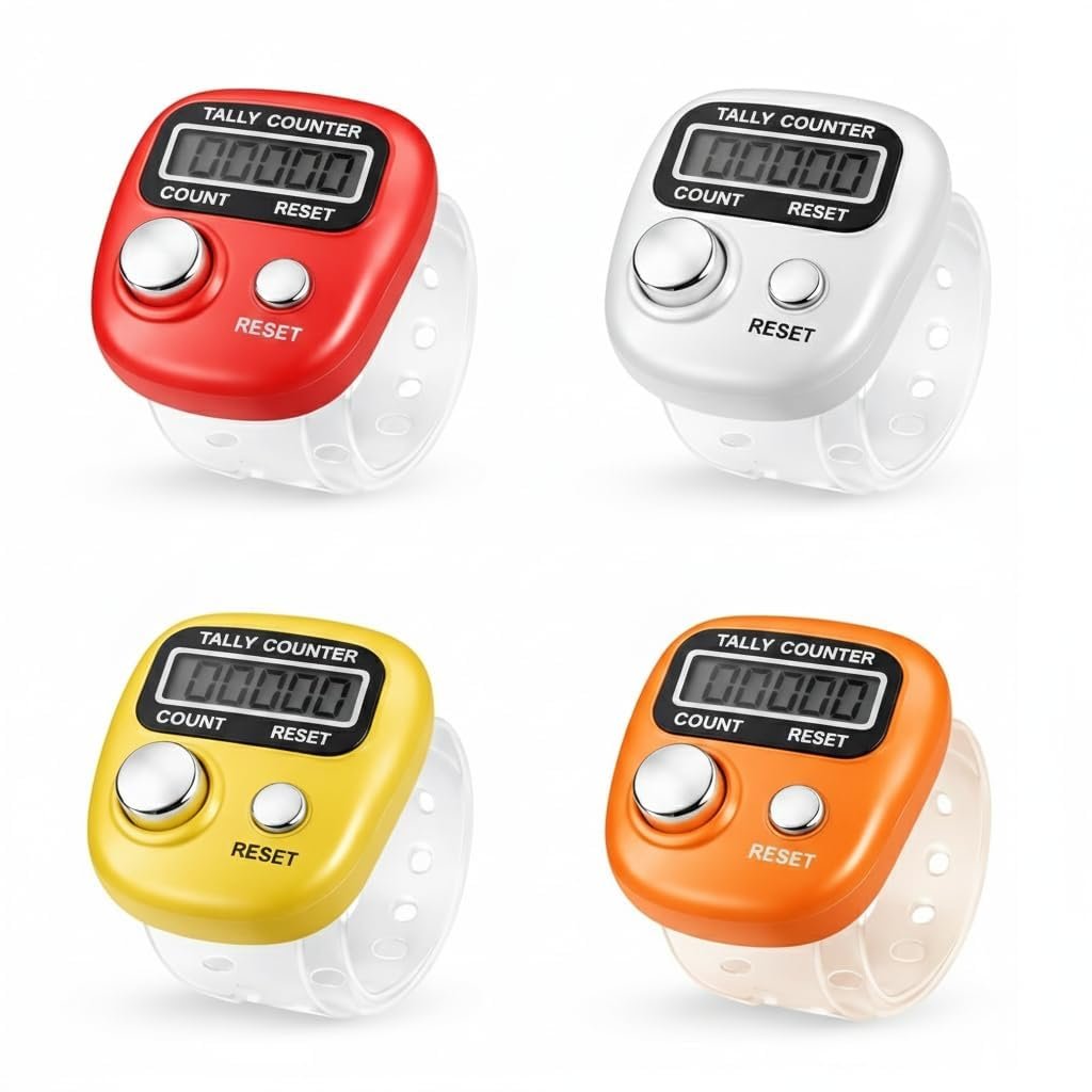 Tally Counter for Chanting Mantra, (Pack of 4), naam jap Counter, naam jap Counting Machine, naam Counter, Tally Counter Finger Ring, Counter naam jap, naam jap Counter (Multicolor)