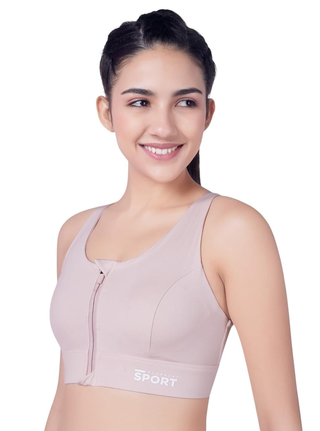 PLUMBURY Women High Support Front Zip Lightly Padded Sports Bra for Gym|Yoga|Running|Workout, Size M to XL