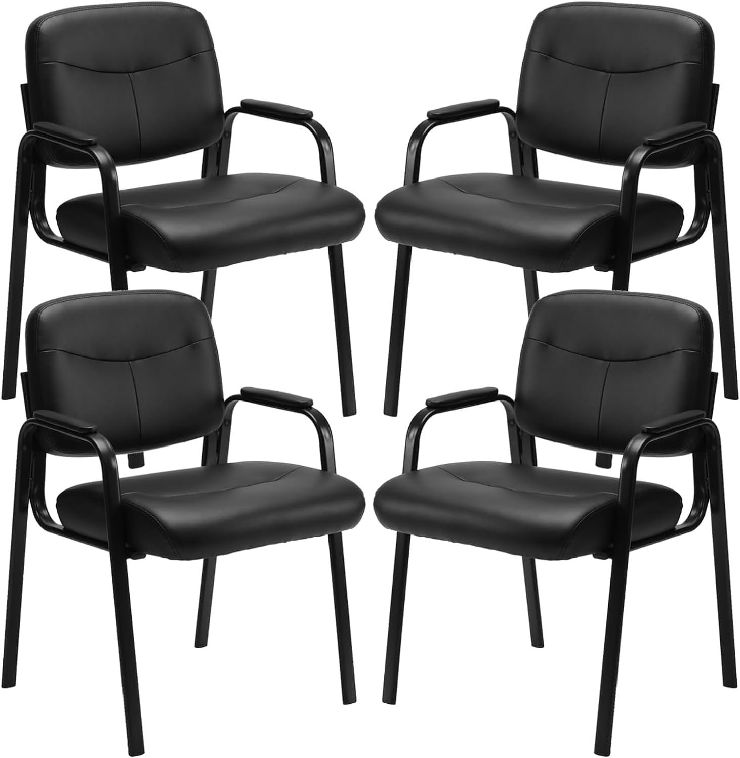 OLIXIS Office Waiting Room Chairs Set of 4, Leather Desk Reception Guest Stationary Side Chair with Padded Arms for Home Conference Lobby Medical Clinic