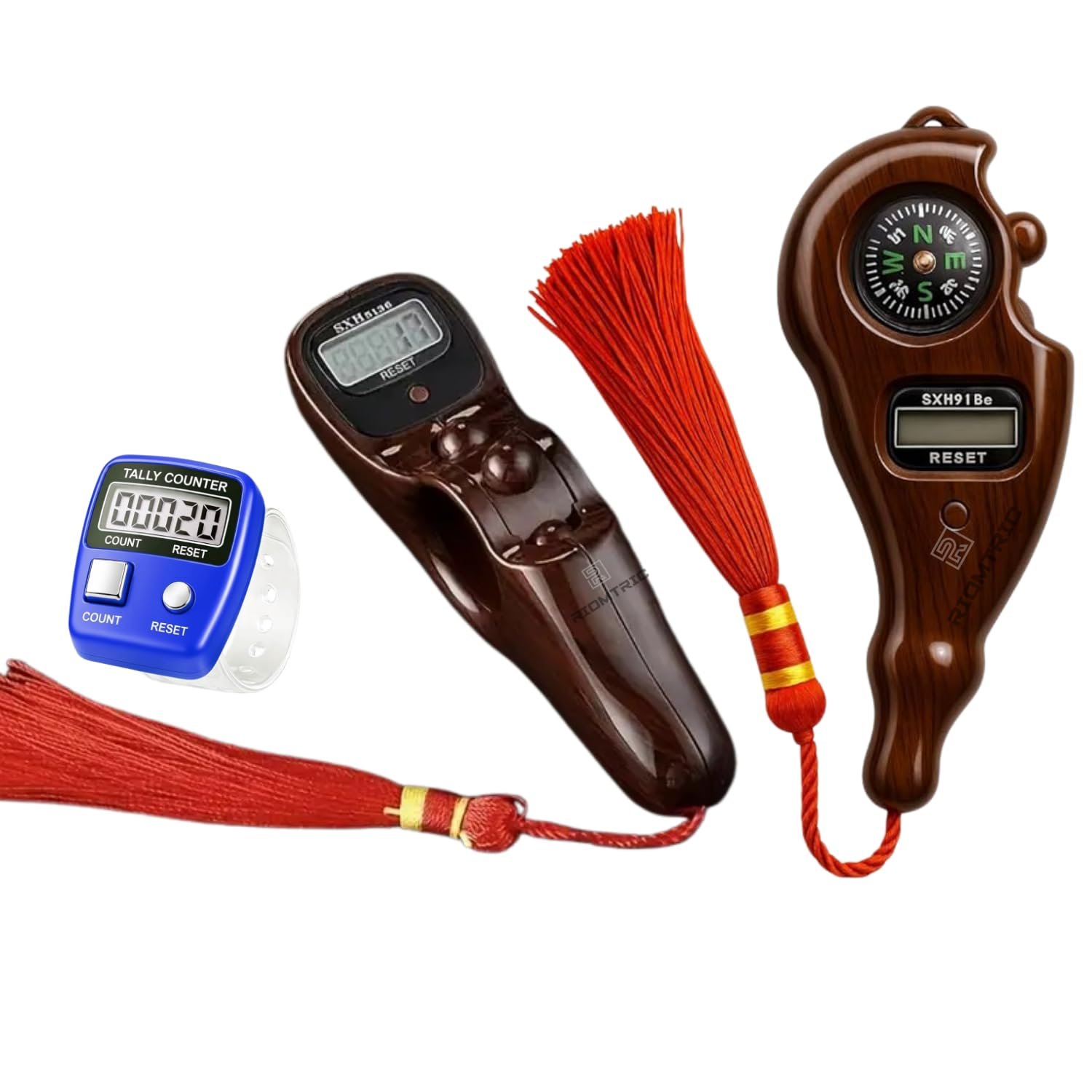 3PC Mantra Jaap Digital Tally Counting with Compass Machine Finger Unique Design & Naam Jap Portable Hand Finger Counting Machine Digital Finger Ring Chant Device (Pack of Combo 3PC)
