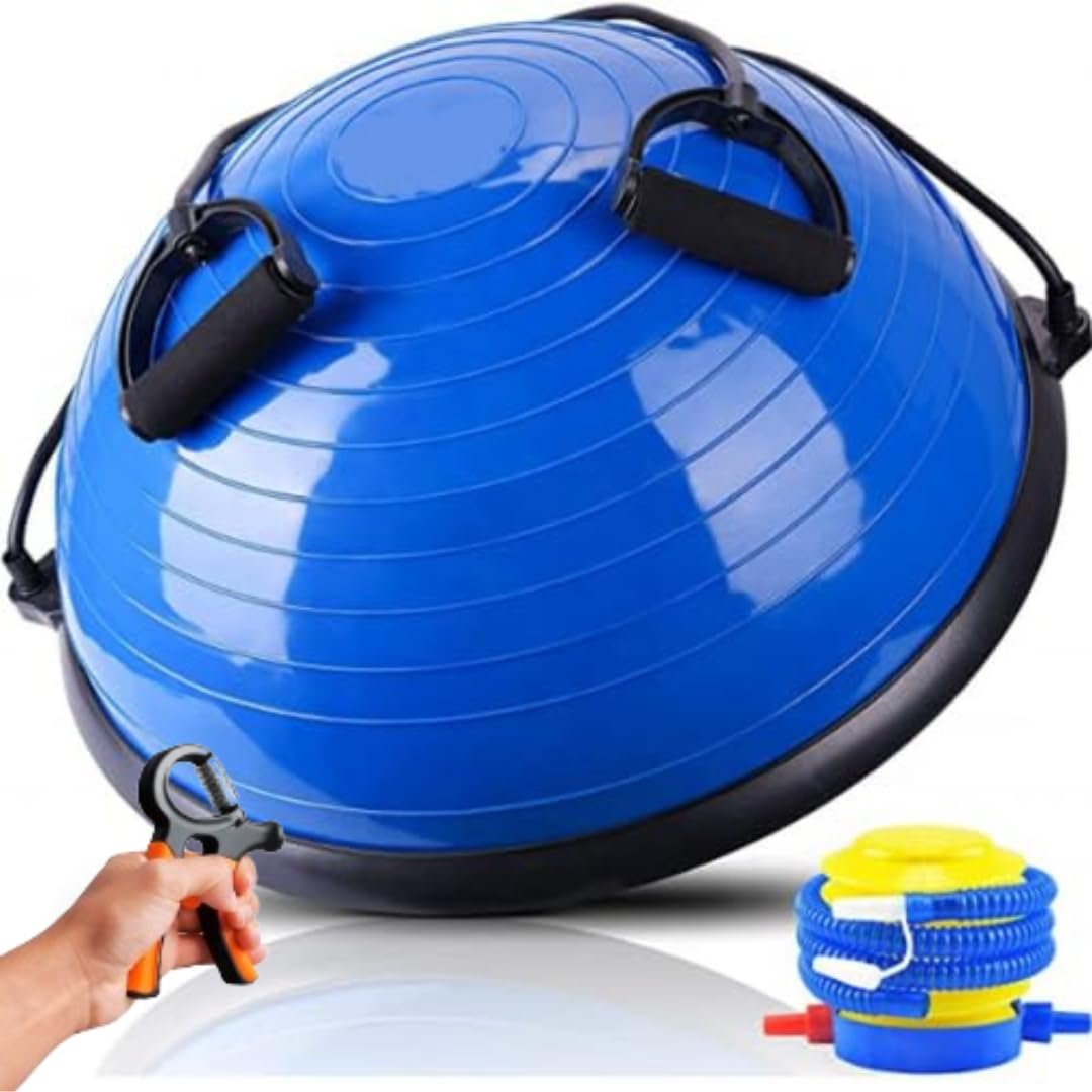 Exercise Balls Half Balance Ball 48 cm Board with Resistance Bands Balance Trainer with Pump for Training Yoga Home Fitness Stability Workout Strength Physical Therapy & Gym Bosuing| + 1 hand exesicer