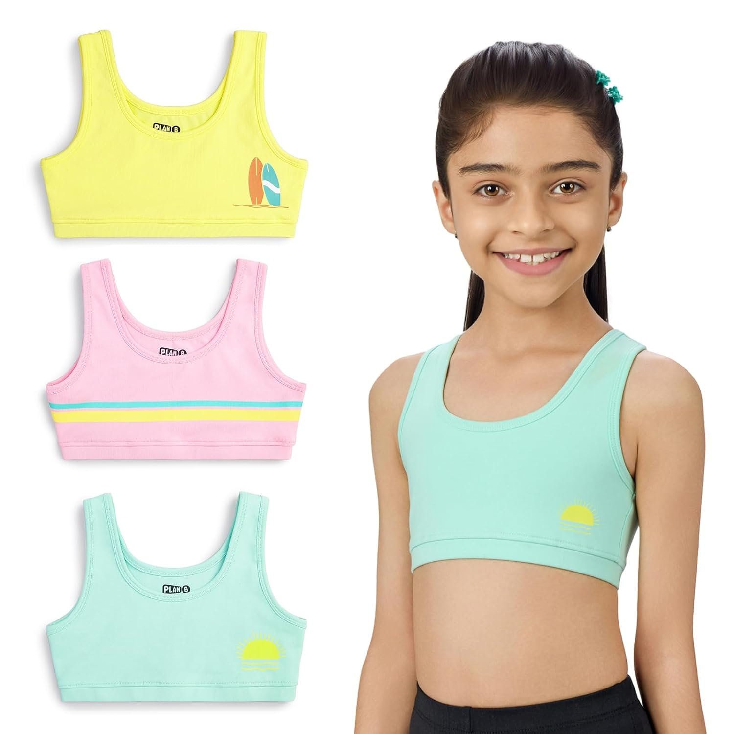 YouGotPlanB Cotton Sports Bra | Ages 8-16 Years | U-Shaped Style | Non-Padded, Double-Layered for Coverage